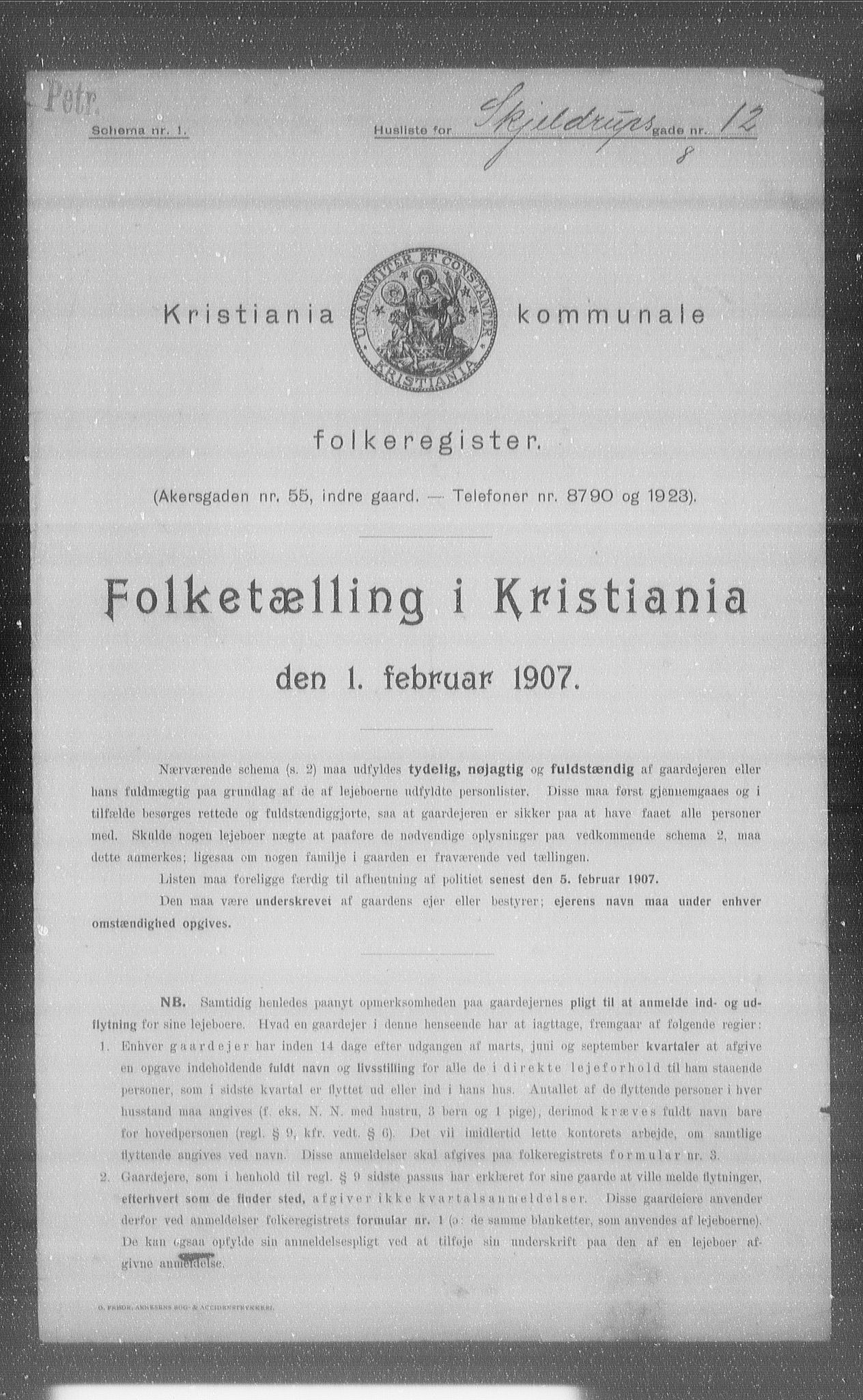 OBA, Kommunal folketelling 1.2.1907 for Kristiania kjøpstad, 1907, s. 48911