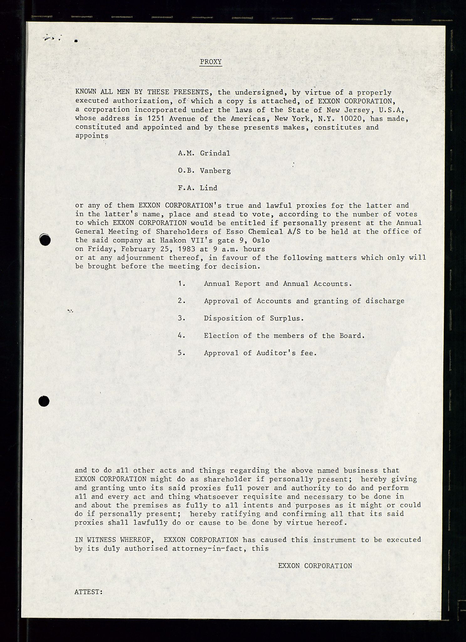 PA 1538 - Exxon Chemical Norge A/S, AV/SAST-A-101958/A/Aa/L0001/0004: Generalforsamlinger og styreprotokoller / Board meetings (styremøter), Generalforsamlinger, Shareholder meetings (aksjonærmøter), 1983-1984