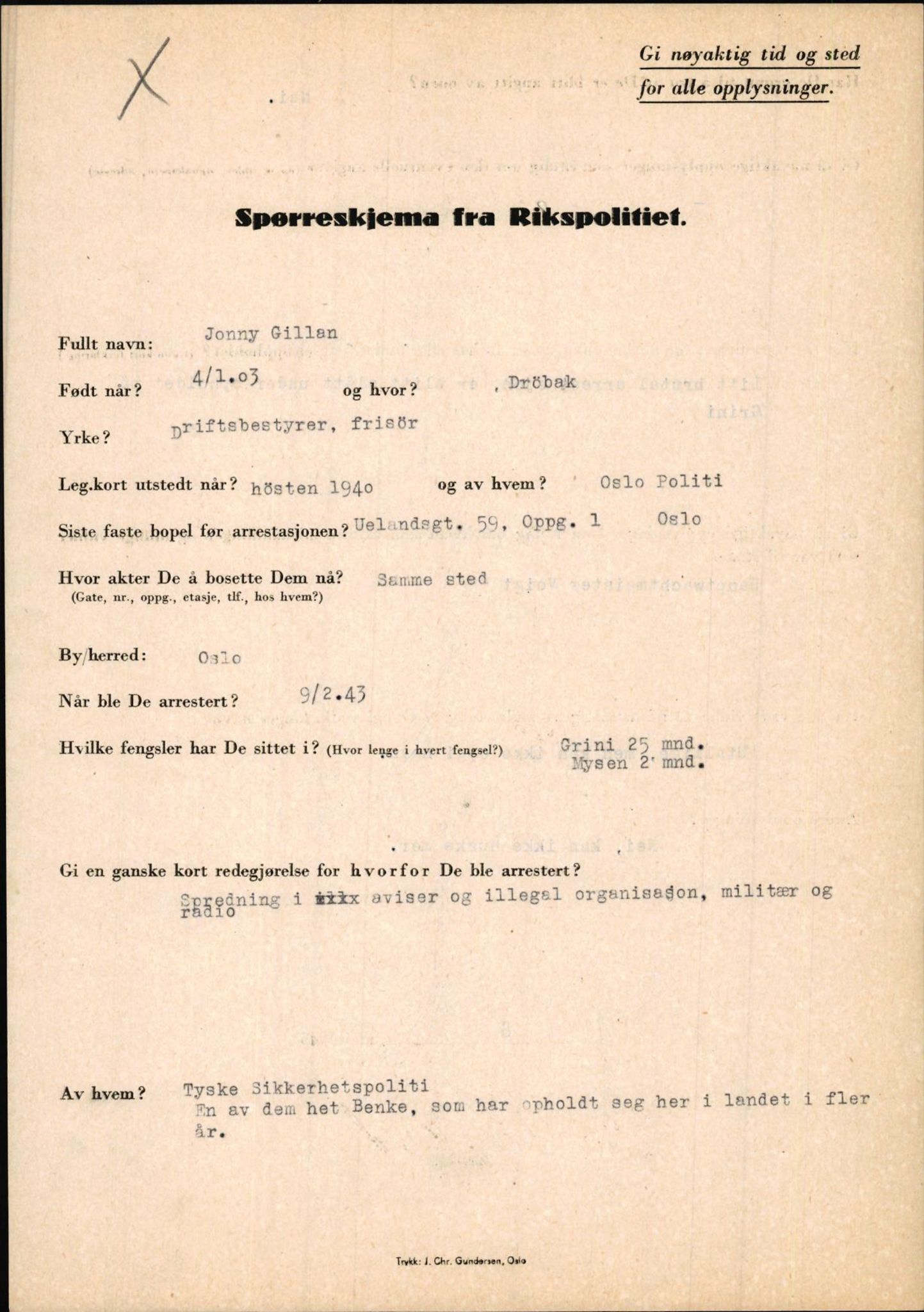 Rikspolitisjefen, AV/RA-S-1560/L/L0005: Gidske, Peder Martin -  Hansell, Georg, 1940-1945, s. 17