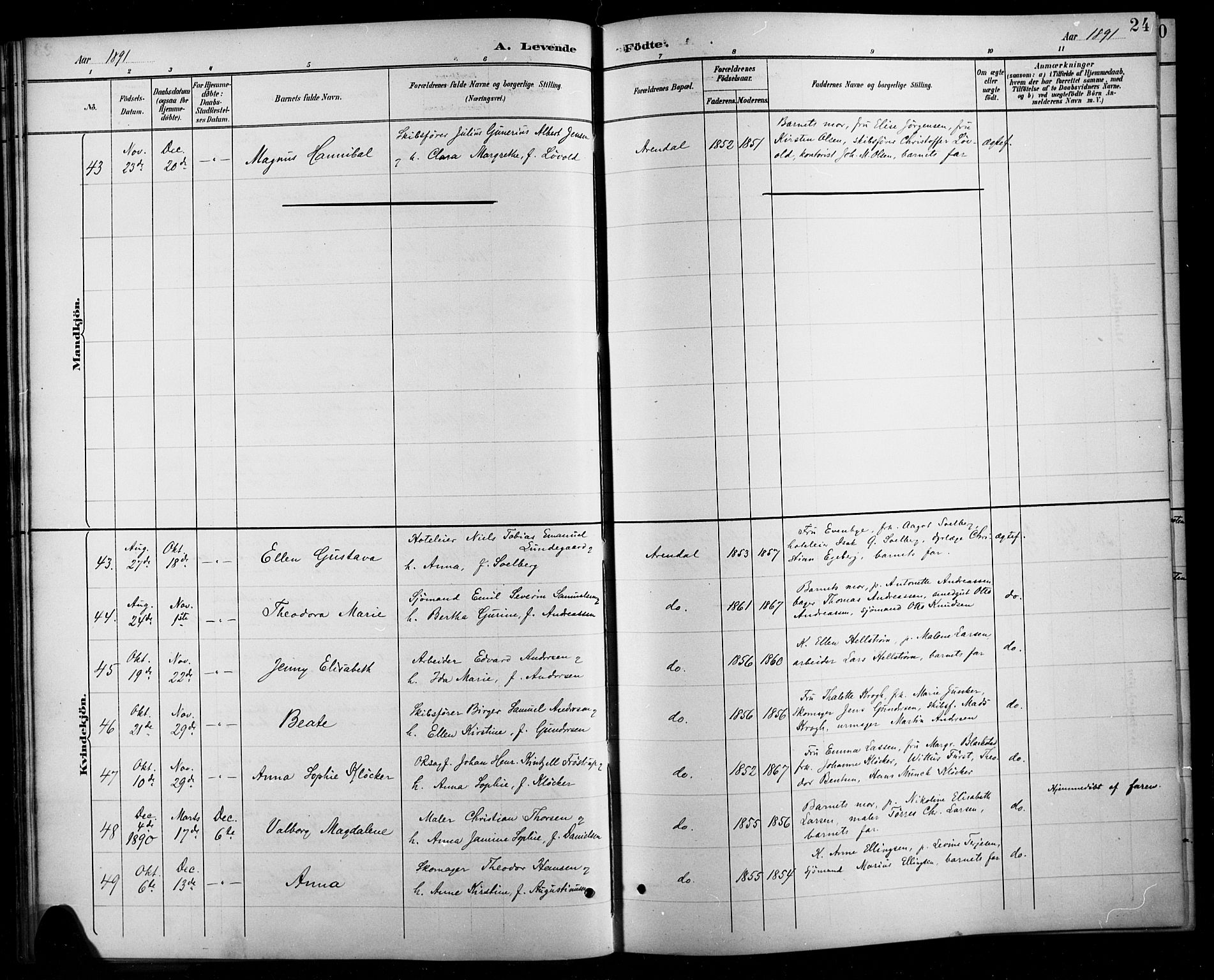 Arendal sokneprestkontor, Trefoldighet, AV/SAK-1111-0040/F/Fb/L0006: Klokkerbok nr. B 6, 1889-1916, s. 24