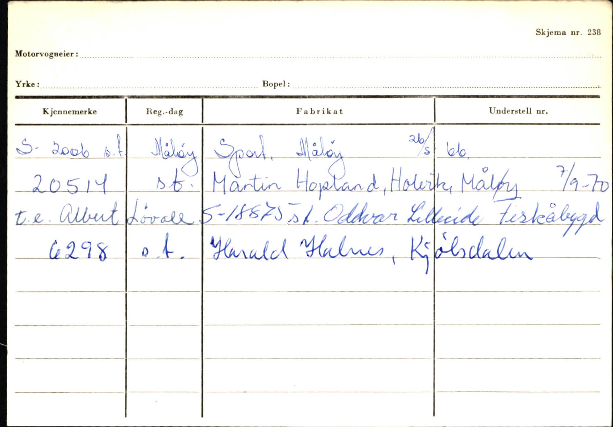 Statens vegvesen, Sogn og Fjordane vegkontor, SAB/A-5301/4/F/L0144: Registerkort Vågsøy A-R, 1945-1975, s. 1699