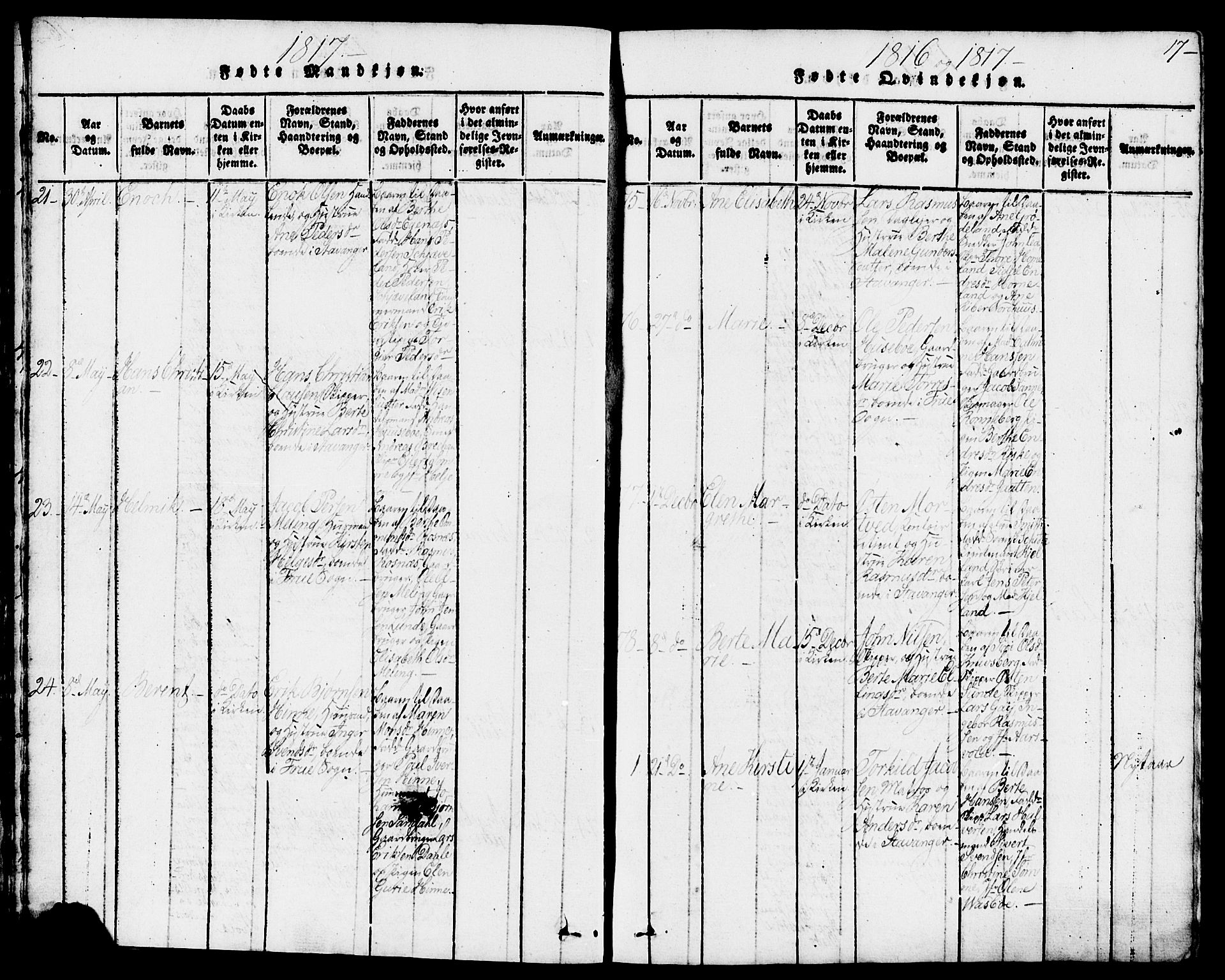 Domkirken sokneprestkontor, AV/SAST-A-101812/001/30/30BB/L0008: Klokkerbok nr. B 8, 1816-1821, s. 17