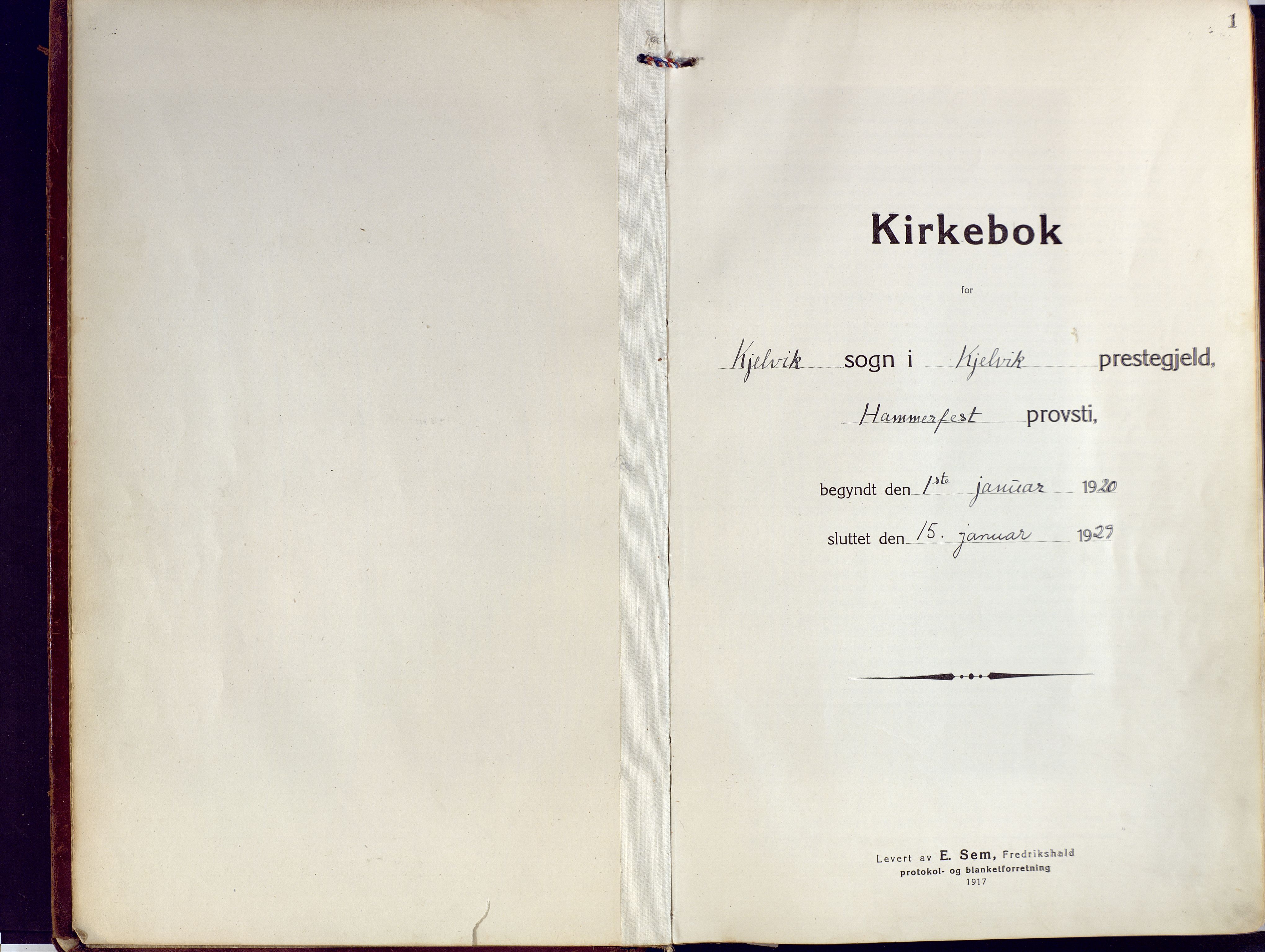 Kjelvik/Nordkapp sokneprestkontor, SATØ/S-1350/H/Ha/L0002kirke: Ministerialbok nr. 2, 1920-1929, s. 1