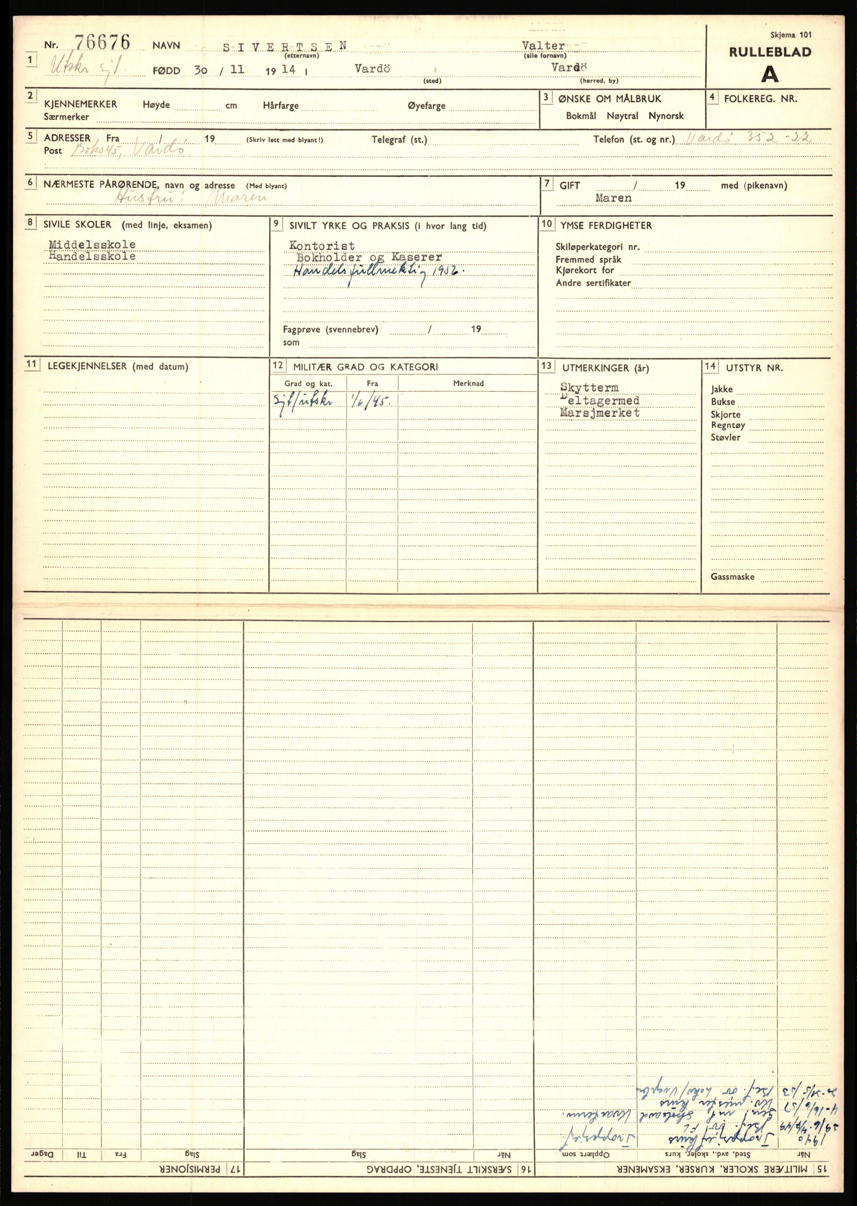 Forsvaret, Varanger bataljon, AV/RA-RAFA-2258/1/D/L0455: Rulleblad og tjenesteuttalelser for befal født 1894-1896, 1901-1909 og 1911-1915, 1894-1915, s. 467