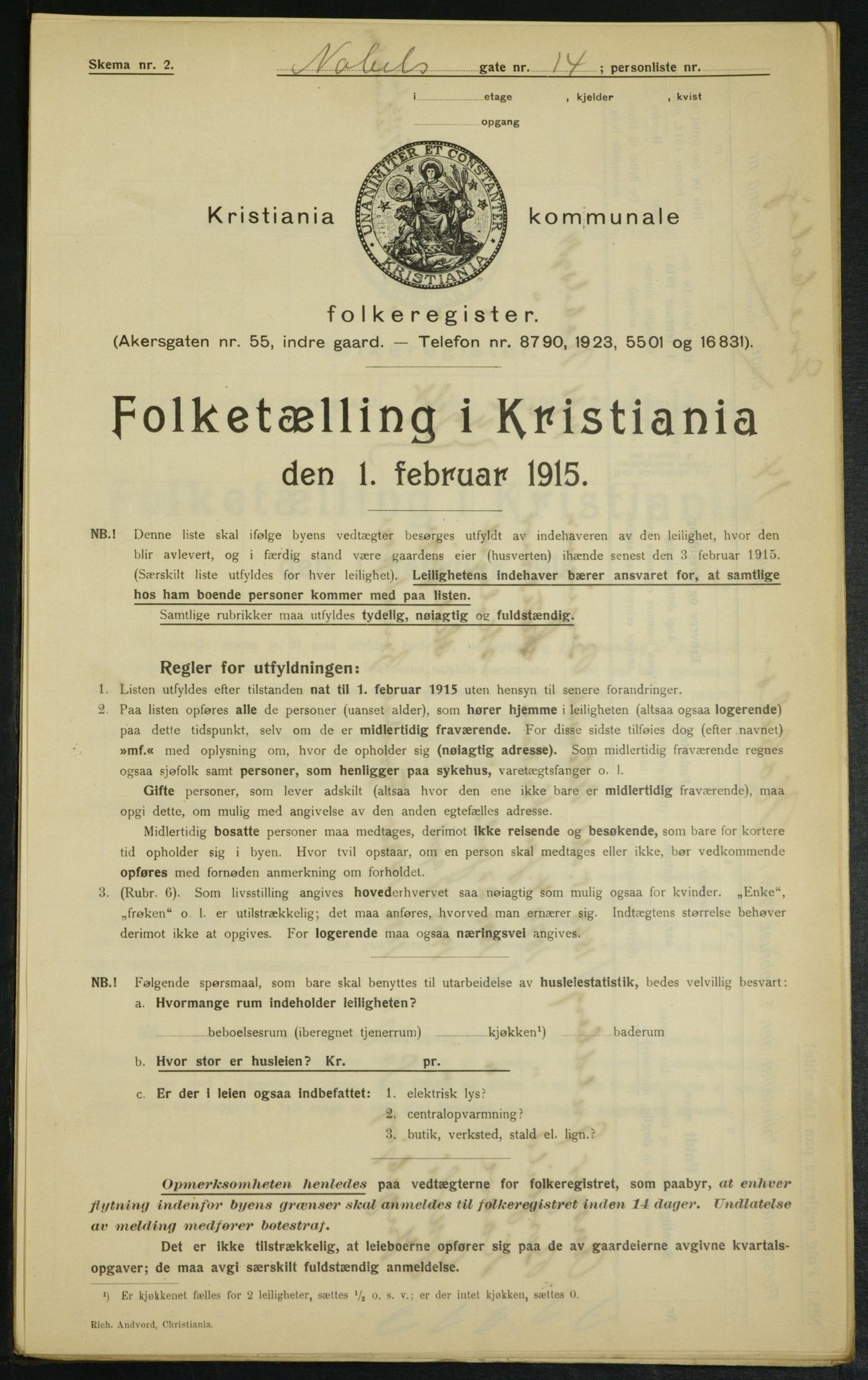 OBA, Kommunal folketelling 1.2.1915 for Kristiania, 1915, s. 70708