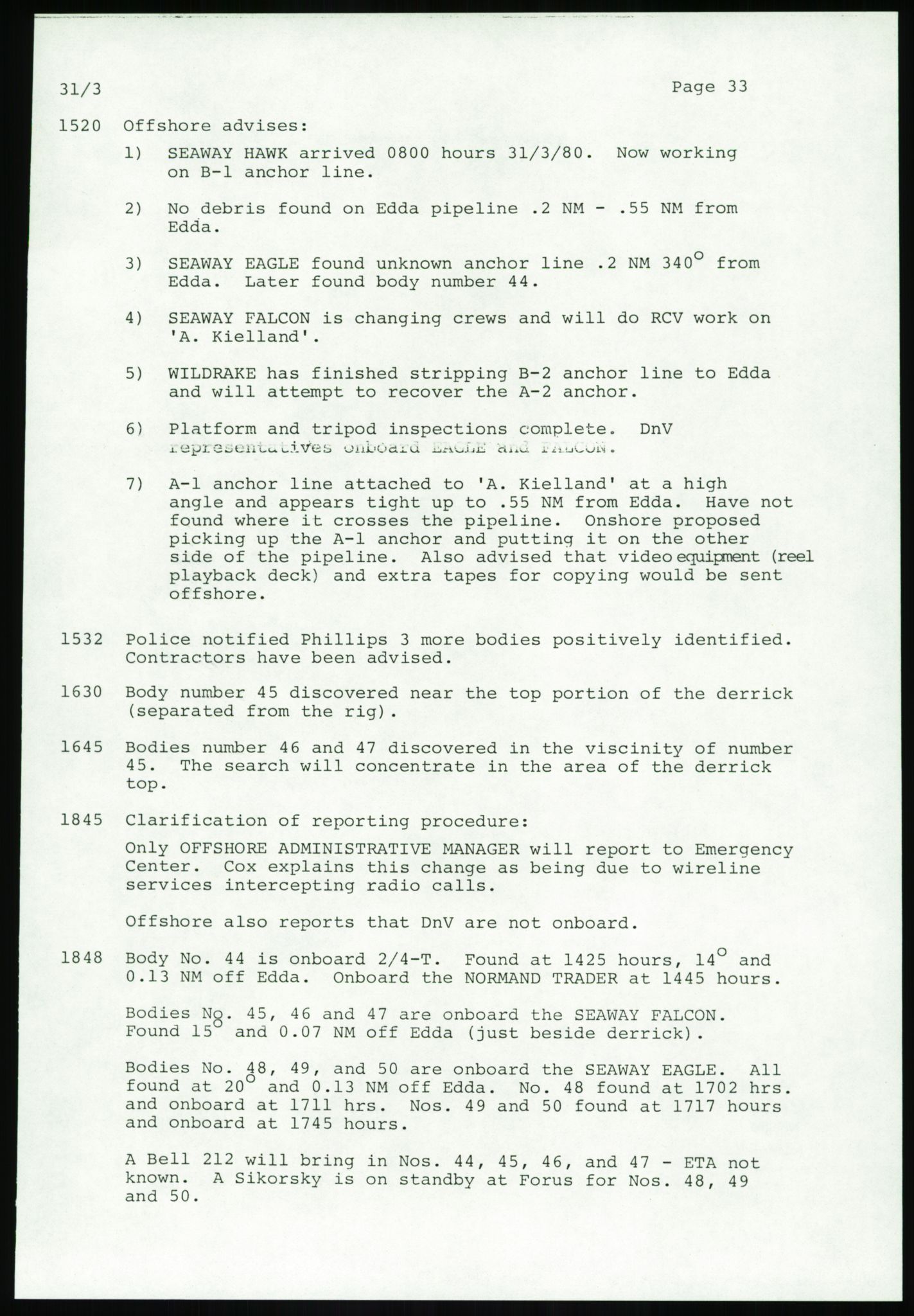 Justisdepartementet, Granskningskommisjonen ved Alexander Kielland-ulykken 27.3.1980, AV/RA-S-1165/D/L0017: P Hjelpefartøy (Doku.liste + P1-P6 av 6)/Q Hovedredningssentralen (Q0-Q27 av 27), 1980-1981, s. 97