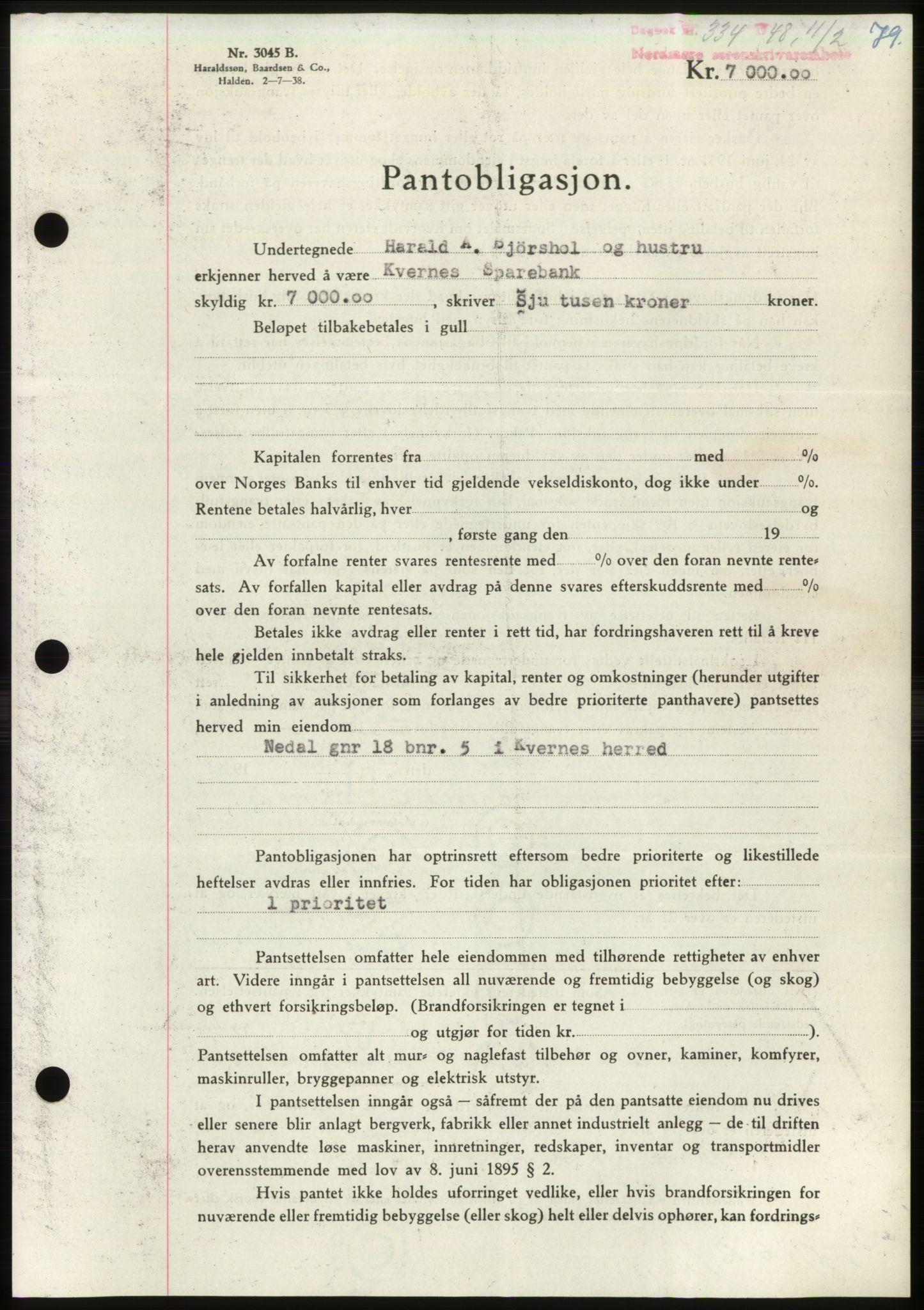 Nordmøre sorenskriveri, SAT/A-4132/1/2/2Ca: Pantebok nr. B98, 1948-1948, Dagboknr: 334/1948