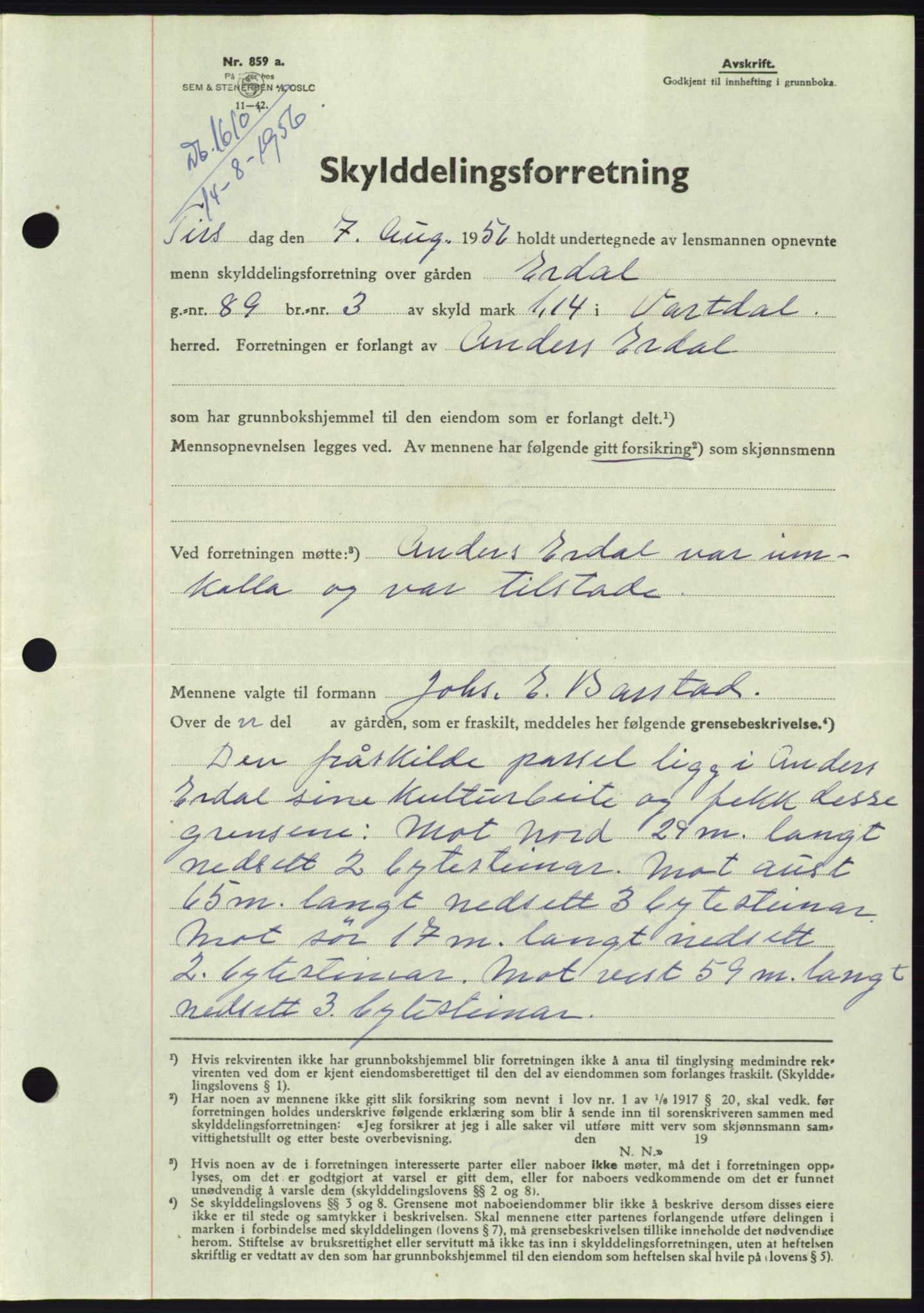 Søre Sunnmøre sorenskriveri, AV/SAT-A-4122/1/2/2C/L0104: Pantebok nr. 30A, 1956-1956, Dagboknr: 1610/1956