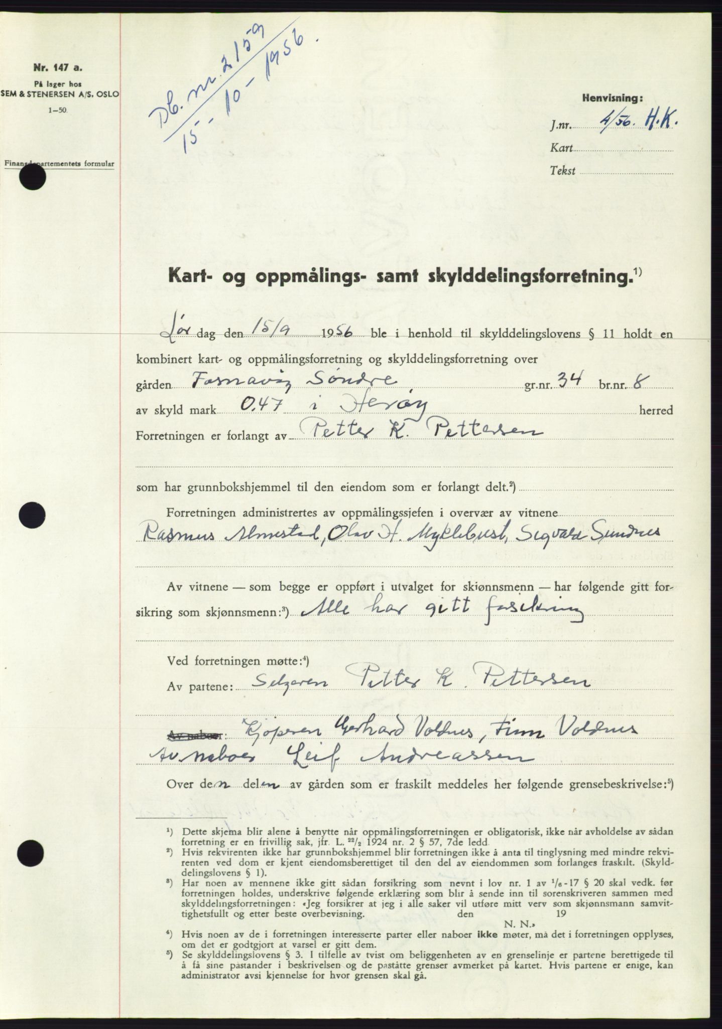 Søre Sunnmøre sorenskriveri, AV/SAT-A-4122/1/2/2C/L0104: Pantebok nr. 30A, 1956-1956, Dagboknr: 2159/1956