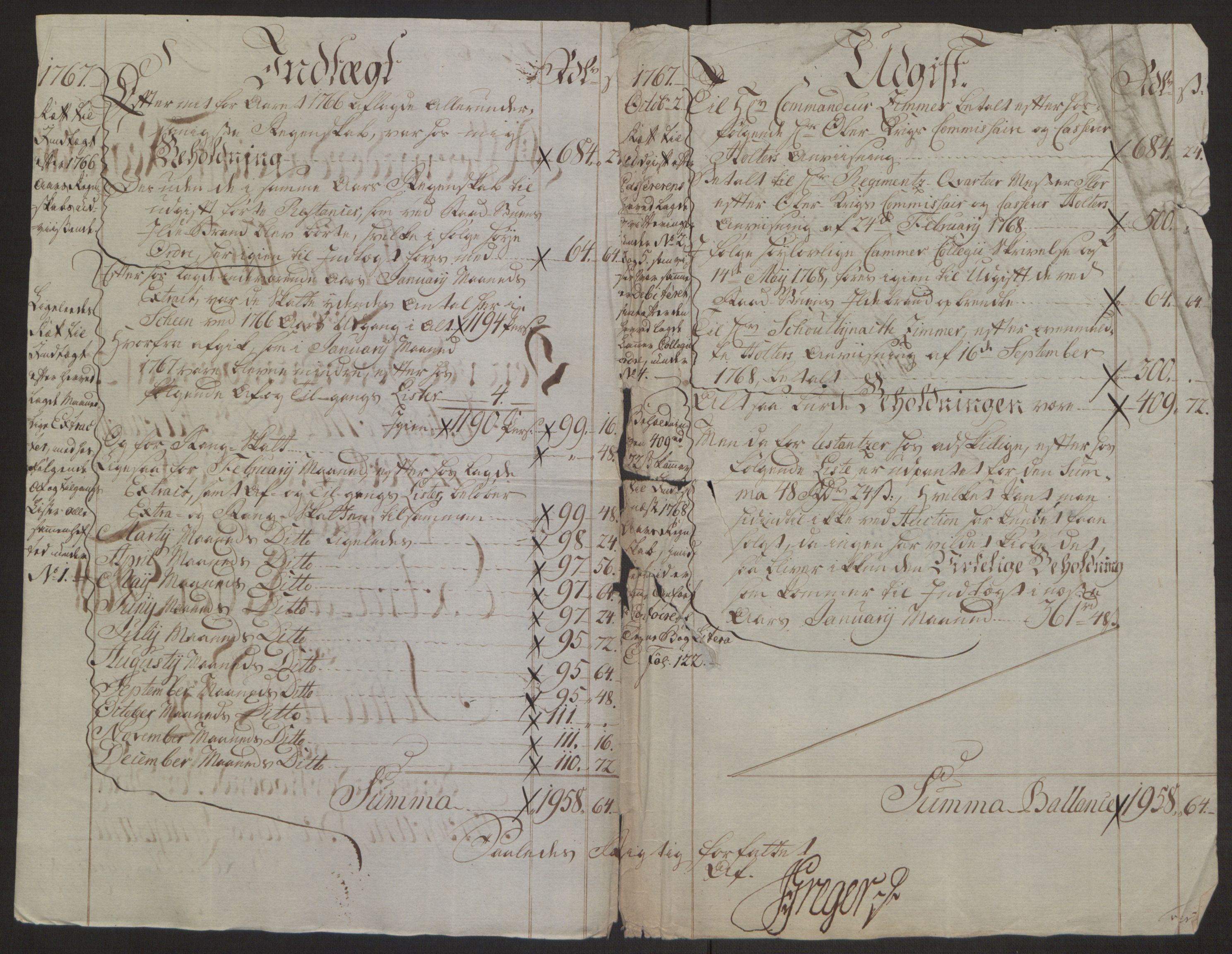 Rentekammeret inntil 1814, Reviderte regnskaper, Byregnskaper, RA/EA-4066/R/Rj/L0198/0001: [J4] Kontribusjonsregnskap / Ekstraskatt, 1762-1768, s. 427