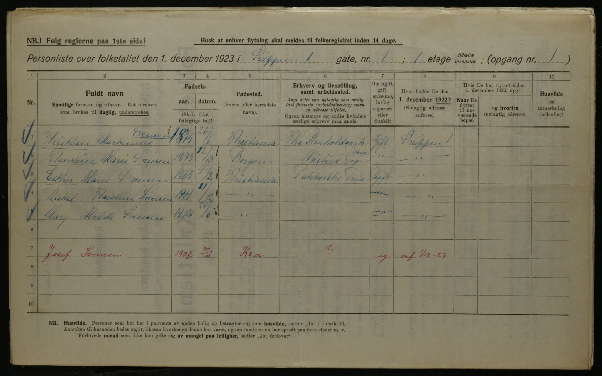 OBA, Kommunal folketelling 1.12.1923 for Kristiania, 1923, s. 108068