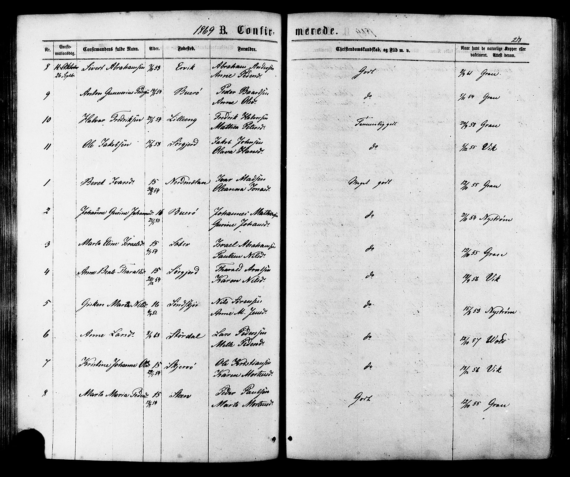 Ministerialprotokoller, klokkerbøker og fødselsregistre - Sør-Trøndelag, AV/SAT-A-1456/657/L0706: Ministerialbok nr. 657A07, 1867-1878, s. 218