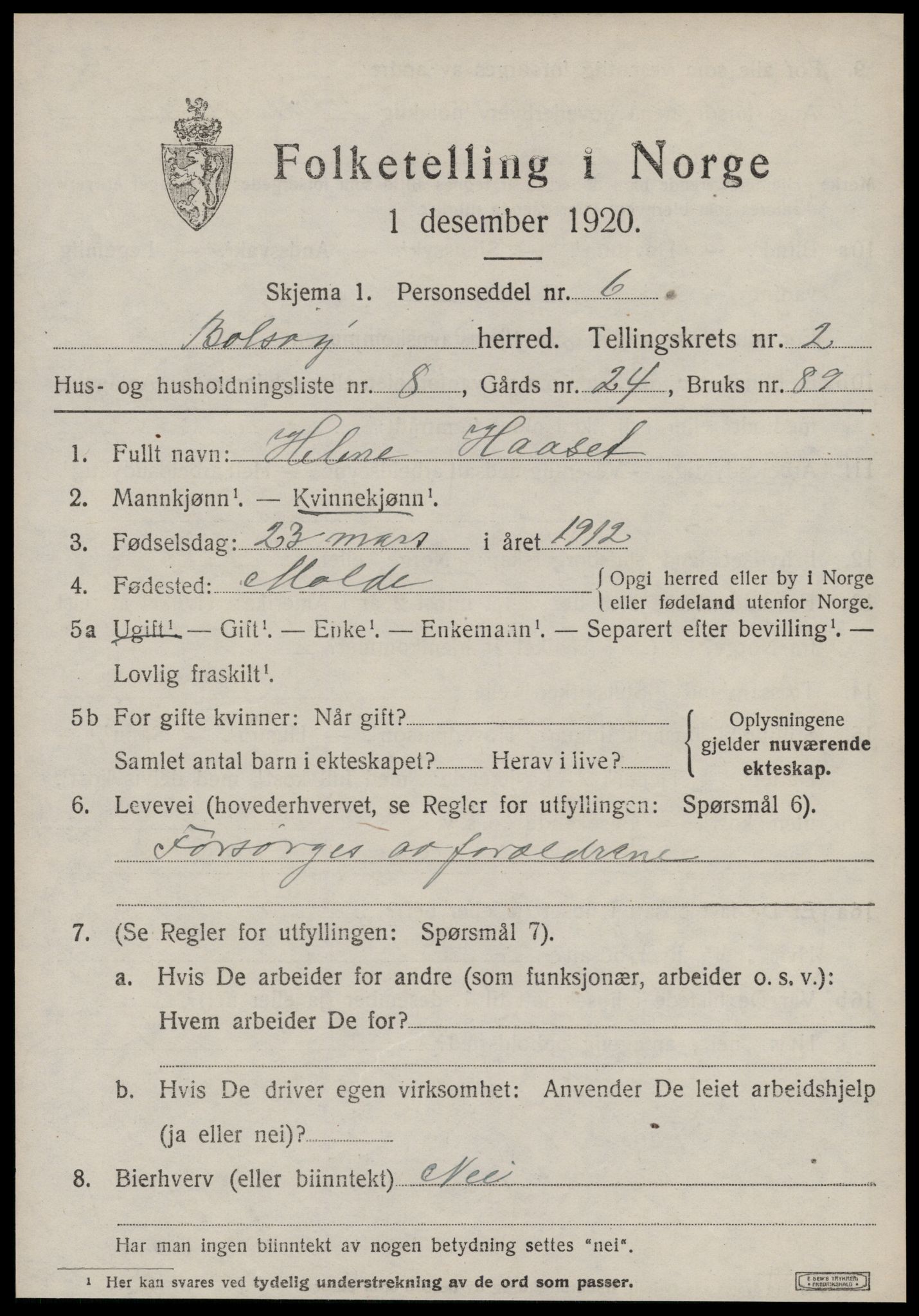 SAT, Folketelling 1920 for 1544 Bolsøy herred, 1920, s. 3227