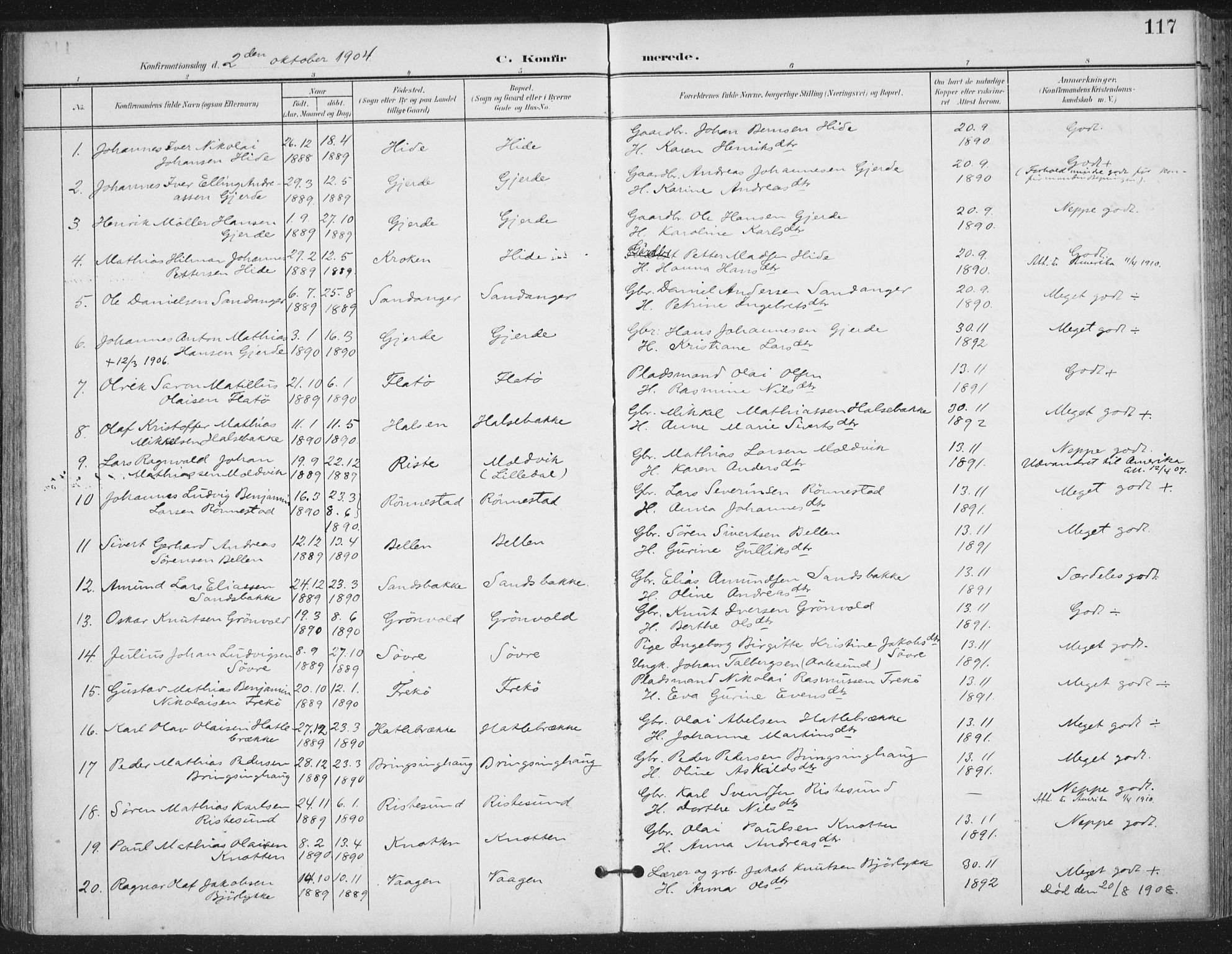 Ministerialprotokoller, klokkerbøker og fødselsregistre - Møre og Romsdal, AV/SAT-A-1454/503/L0038: Ministerialbok nr. 503A06, 1901-1917, s. 117