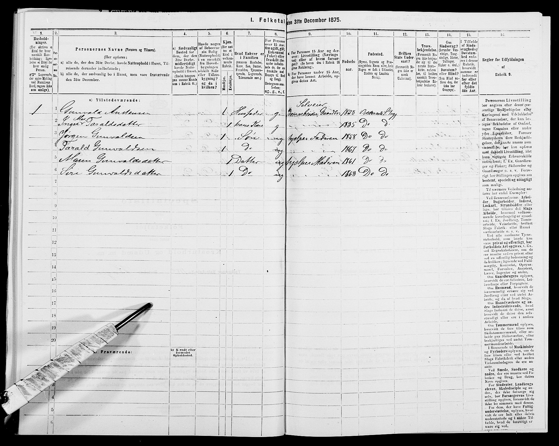 SAK, Folketelling 1875 for 1012P Oddernes prestegjeld, 1875, s. 715