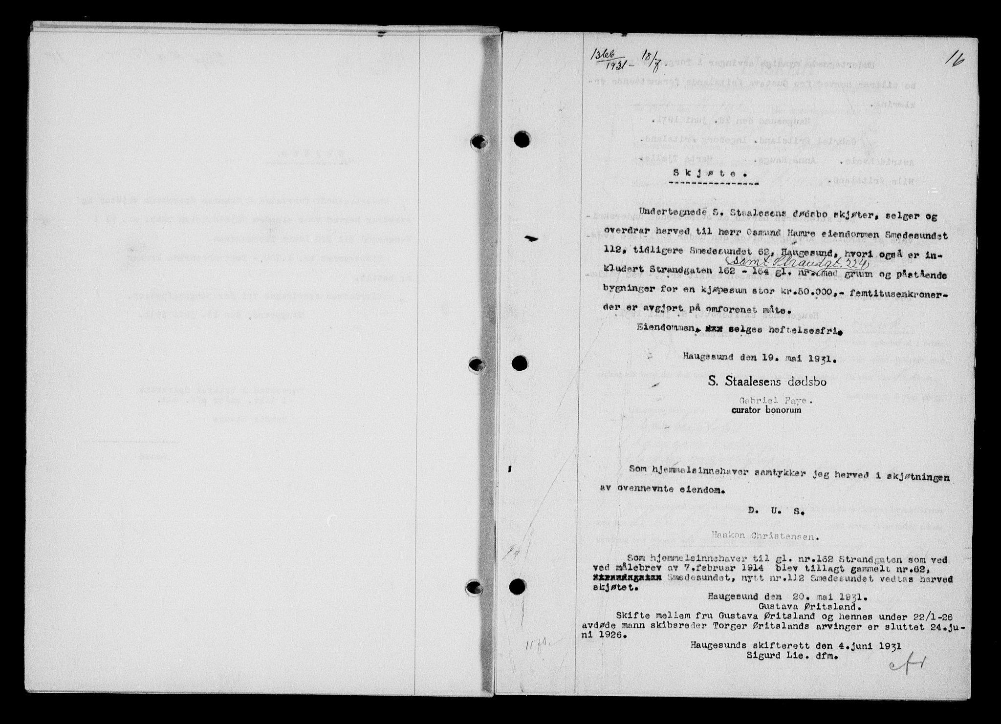 Haugesund tingrett, SAST/A-101415/01/II/IIC/L0024: Pantebok nr. 24, 1931-1932, Tingl.dato: 18.07.1931