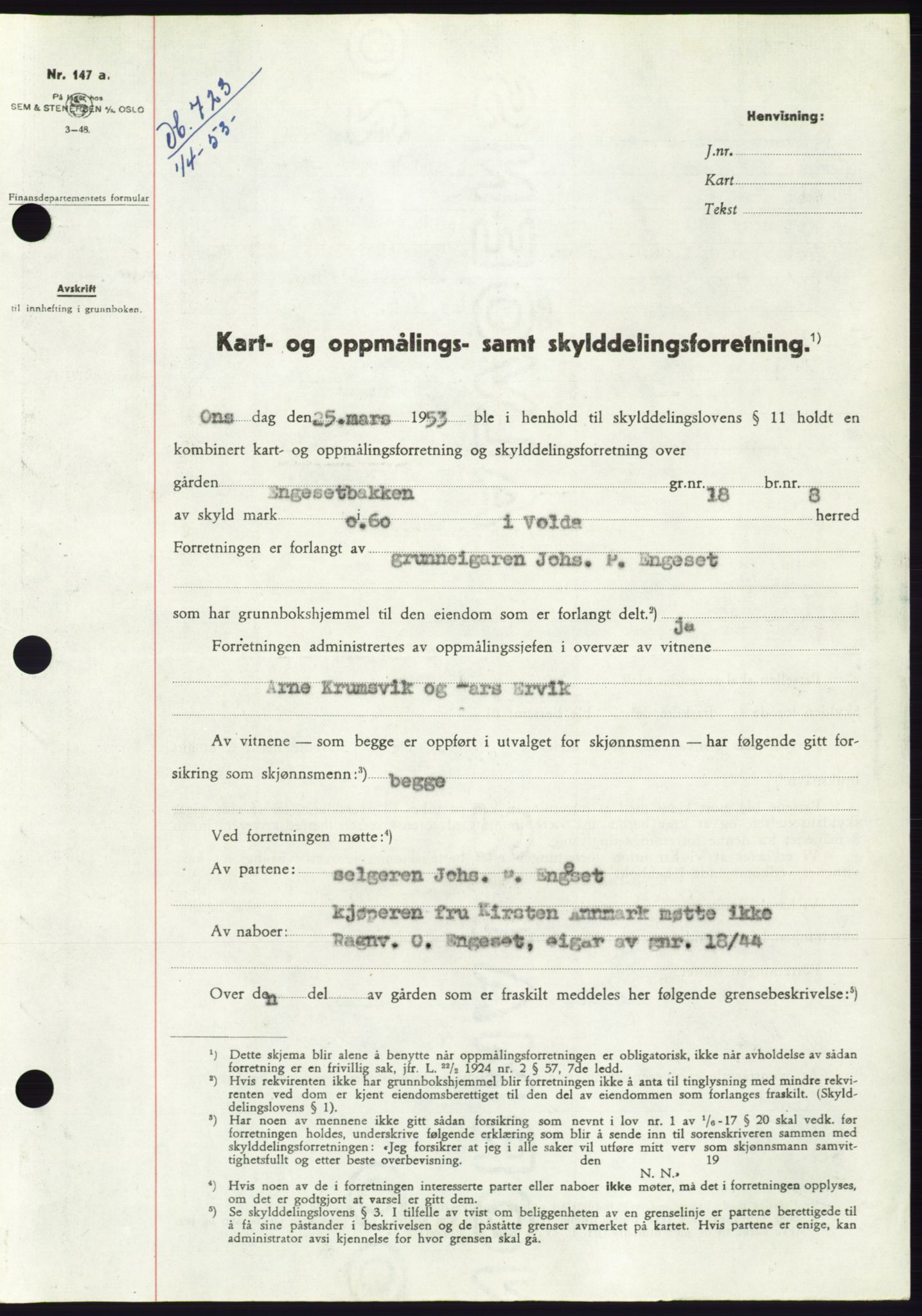Søre Sunnmøre sorenskriveri, SAT/A-4122/1/2/2C/L0094: Pantebok nr. 20A, 1953-1953, Dagboknr: 723/1953