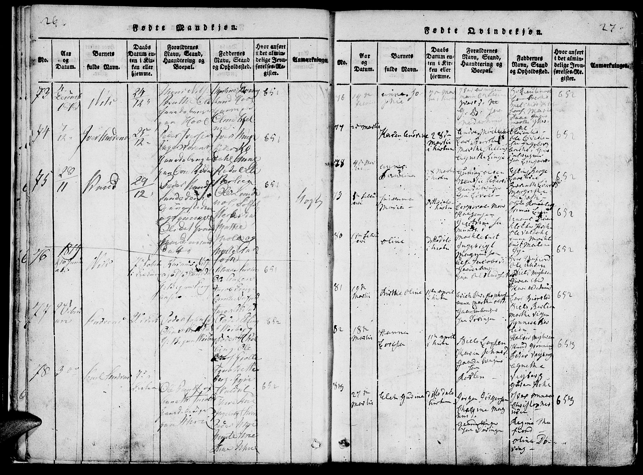 Ministerialprotokoller, klokkerbøker og fødselsregistre - Møre og Romsdal, AV/SAT-A-1454/519/L0260: Klokkerbok nr. 519C01, 1817-1829, s. 26-27