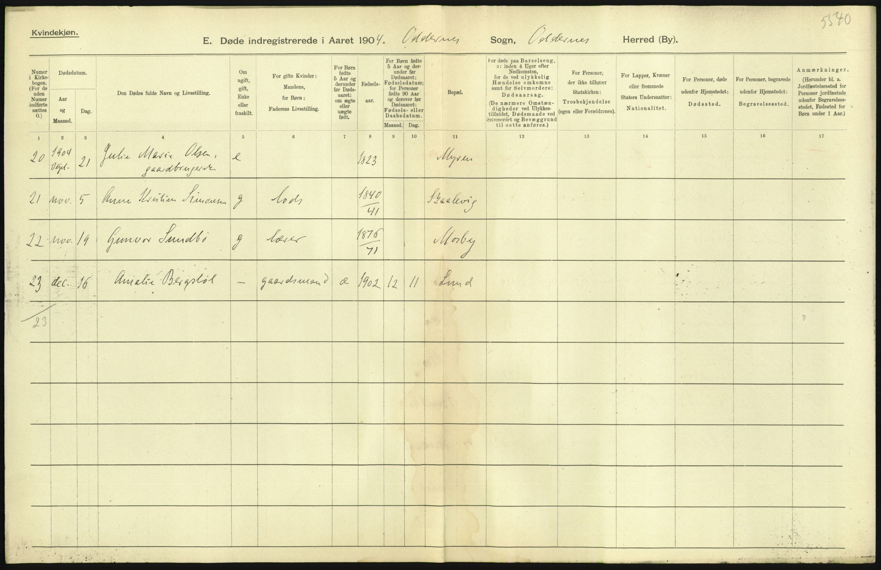 Statistisk sentralbyrå, Sosiodemografiske emner, Befolkning, AV/RA-S-2228/D/Df/Dfa/Dfab/L0011: Lister og Mandals amt: Fødte, gifte, døde, 1904, s. 249