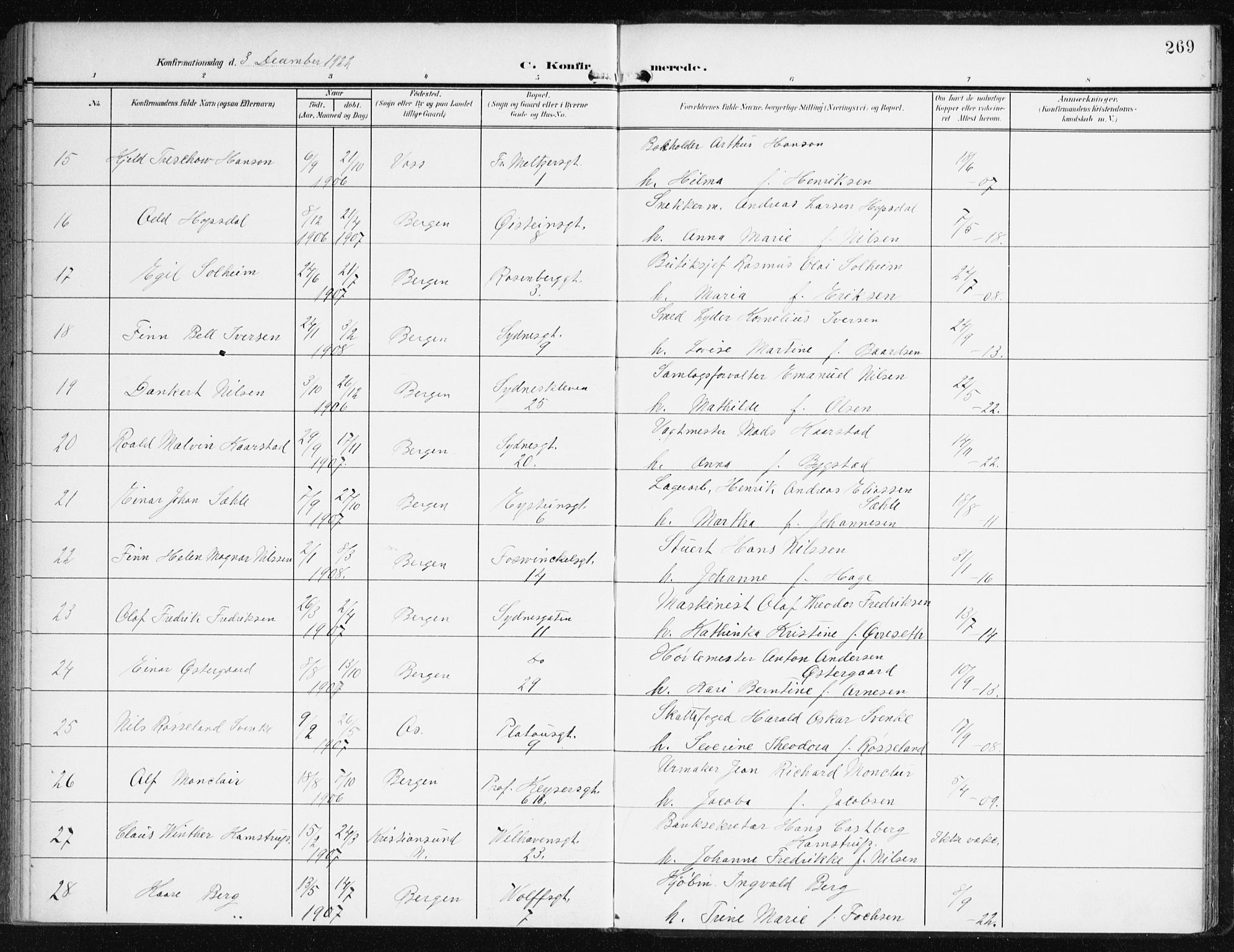 Johanneskirken sokneprestembete, AV/SAB-A-76001/H/Haa/L0009: Ministerialbok nr. C 2, 1907-1924, s. 269