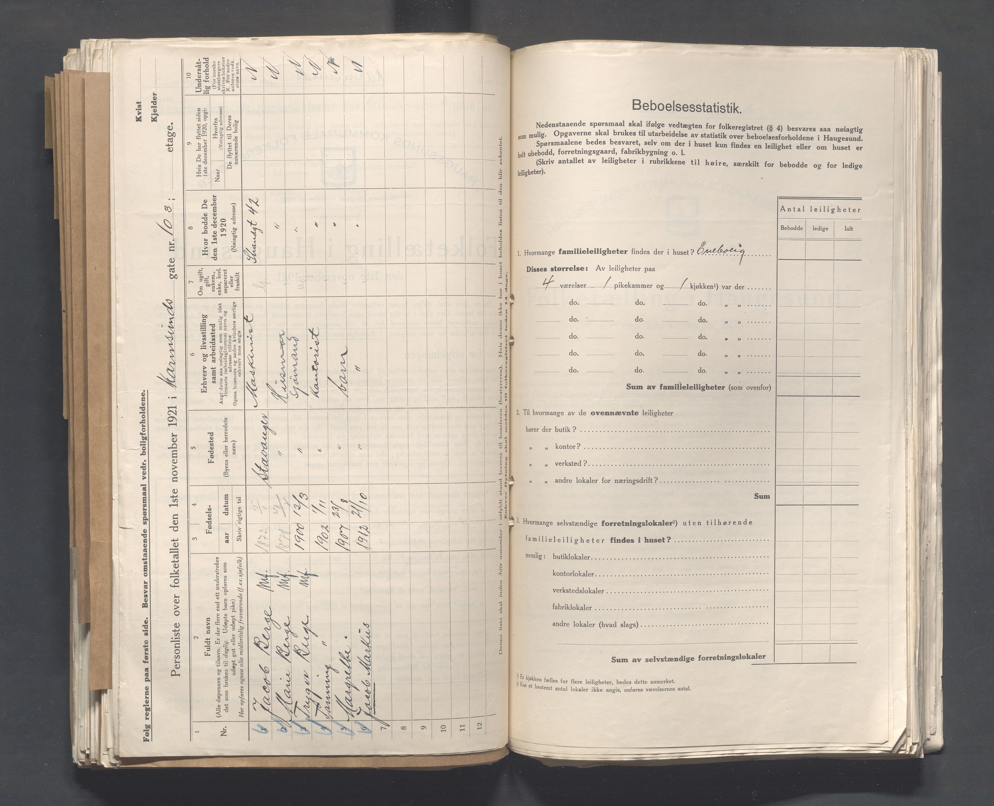 IKAR, Kommunal folketelling 1.11.1921 for Haugesund, 1921, s. 2452
