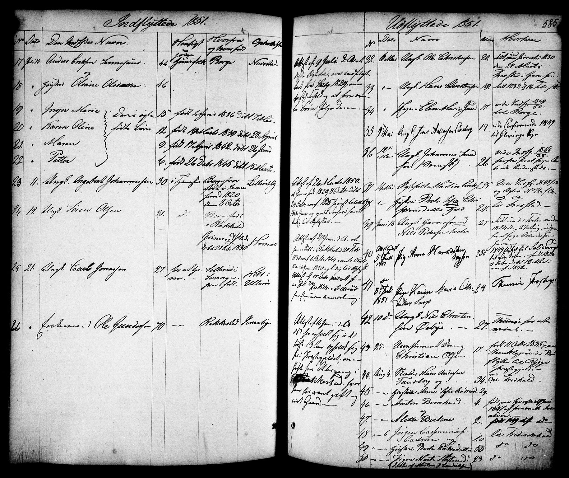 Skjeberg prestekontor Kirkebøker, AV/SAO-A-10923/F/Fa/L0006: Ministerialbok nr. I 6, 1846-1858, s. 585