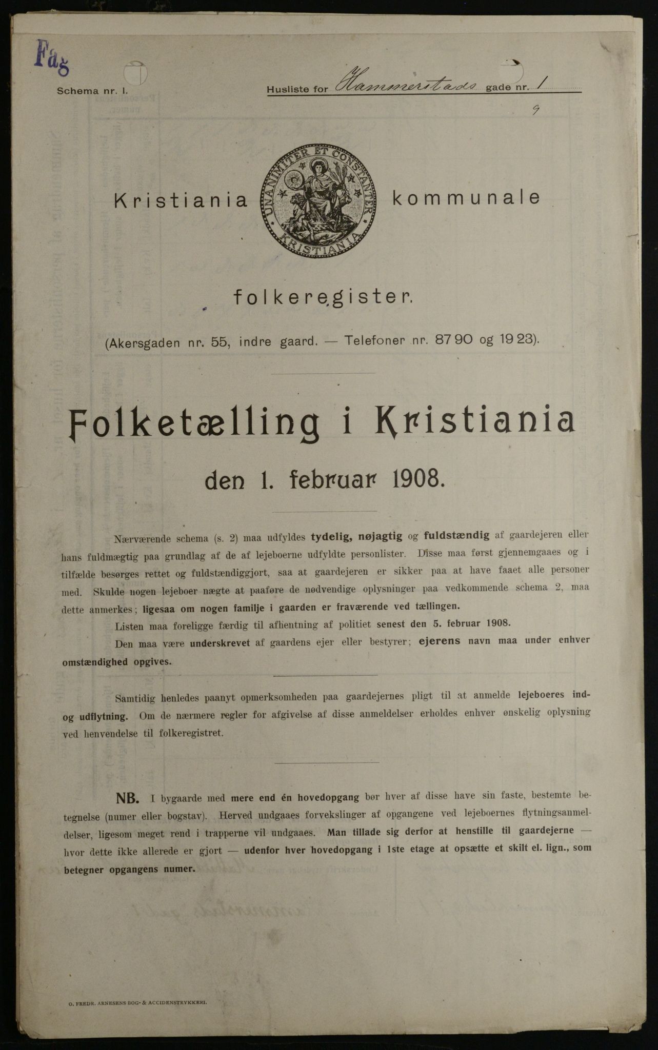 OBA, Kommunal folketelling 1.2.1908 for Kristiania kjøpstad, 1908, s. 31111