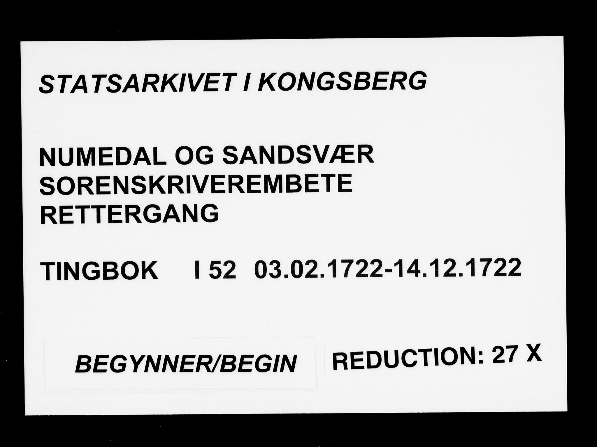 Numedal og Sandsvær sorenskriveri, AV/SAKO-A-128/F/Fa/Faa/L0052: Tingbøker, 1722