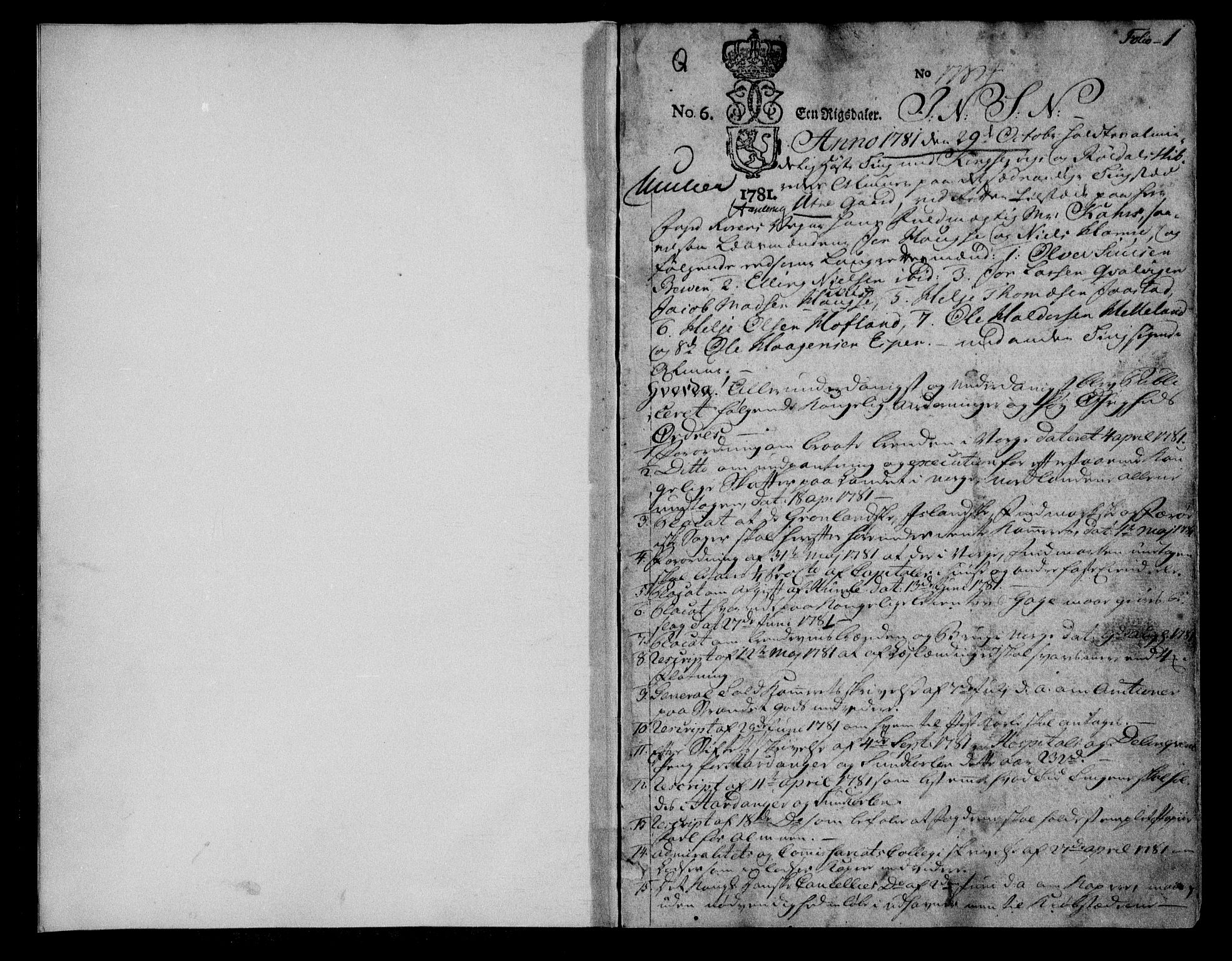 Hardanger og Voss sorenskriveri, SAB/A-2501/1/1A/1Af/L0007: Tingbok for Hardanger, 1781-1785, s. 0b-1a