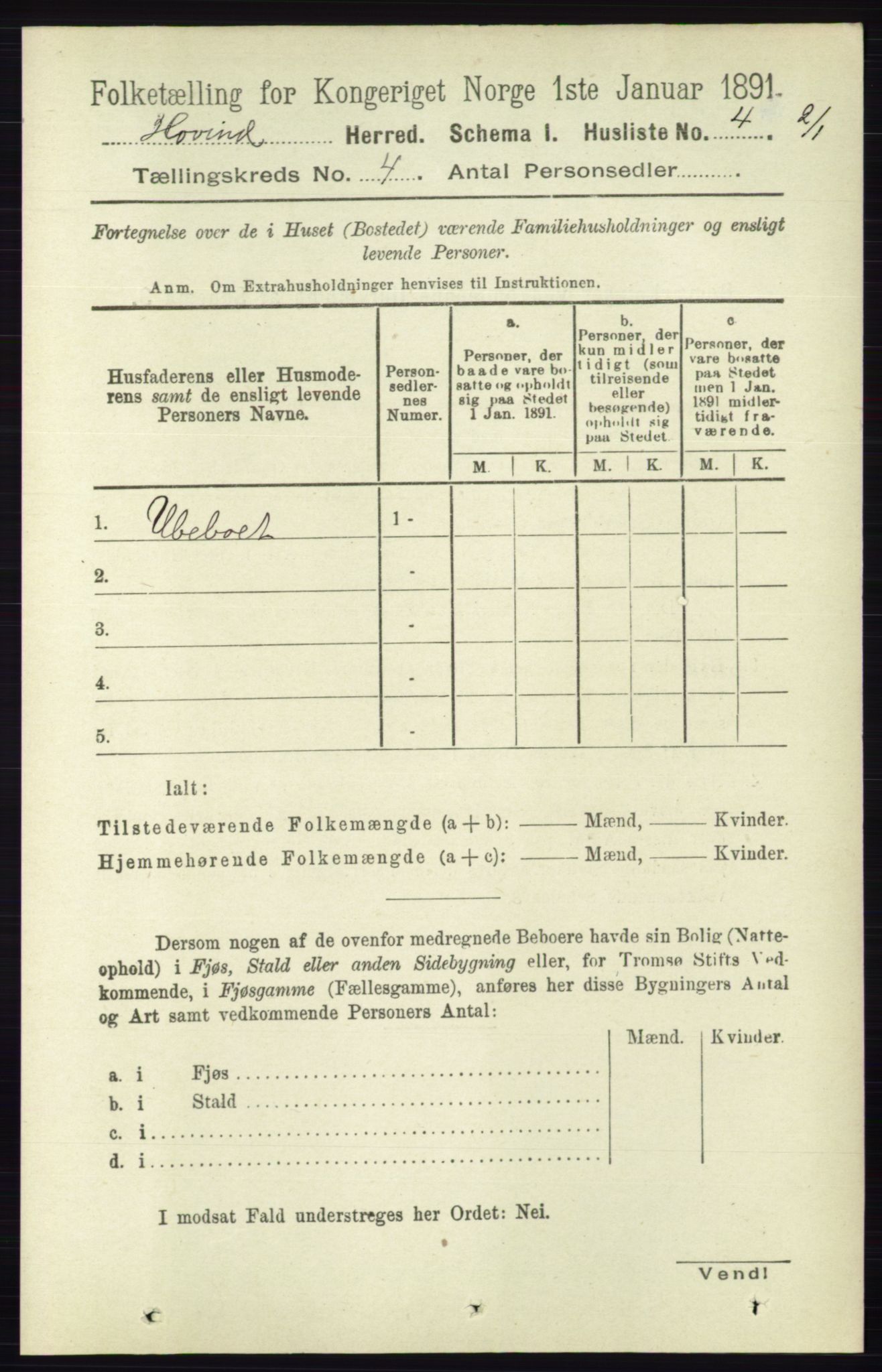 RA, Folketelling 1891 for 0825 Hovin herred, 1891, s. 784