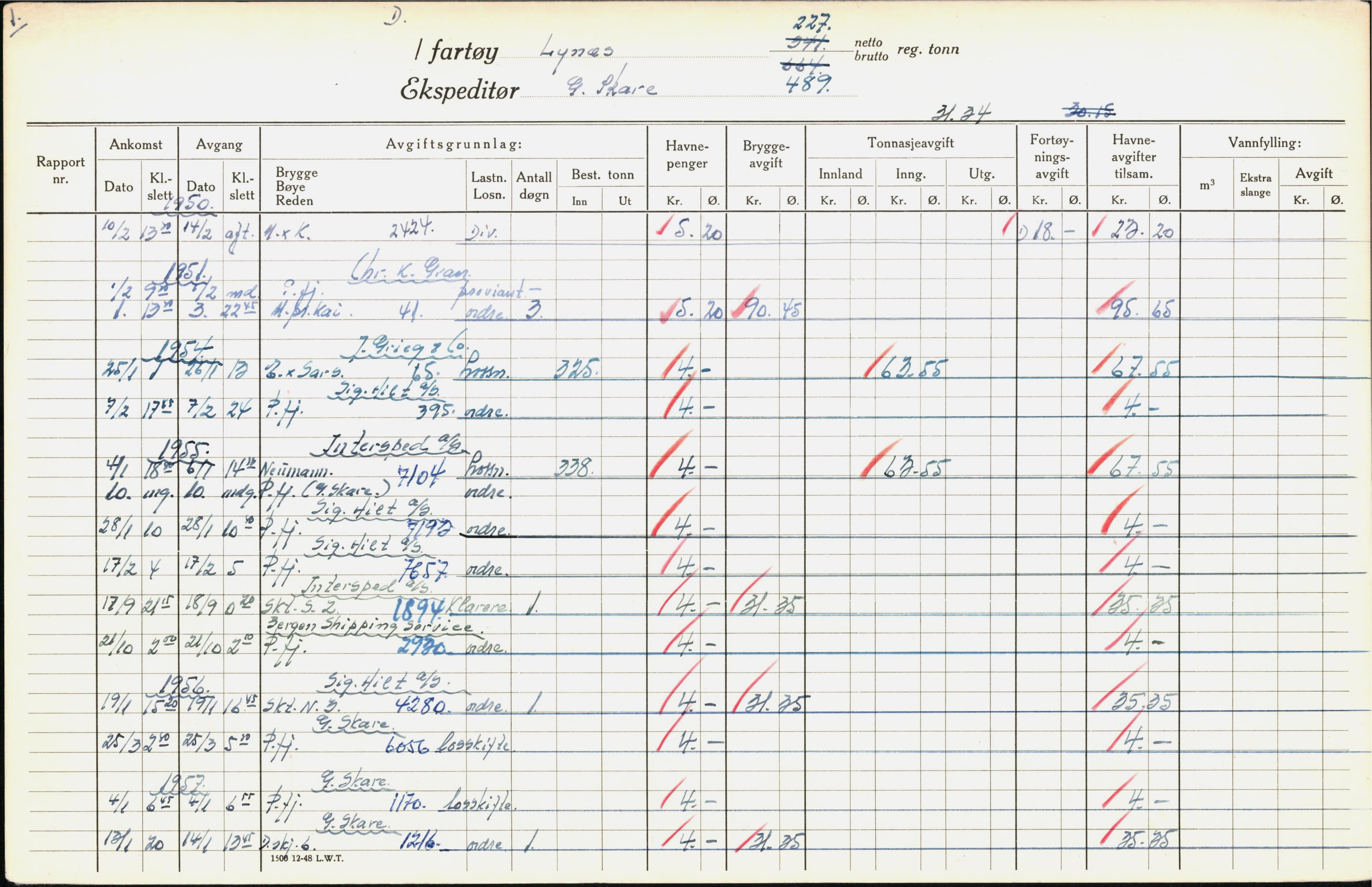 Bergen kommune. Havnekontor/havnefogd, BBA/A-0742/H/Ha/Hac/L0035: Skipsregister Lynes-Margot, 1941-1975