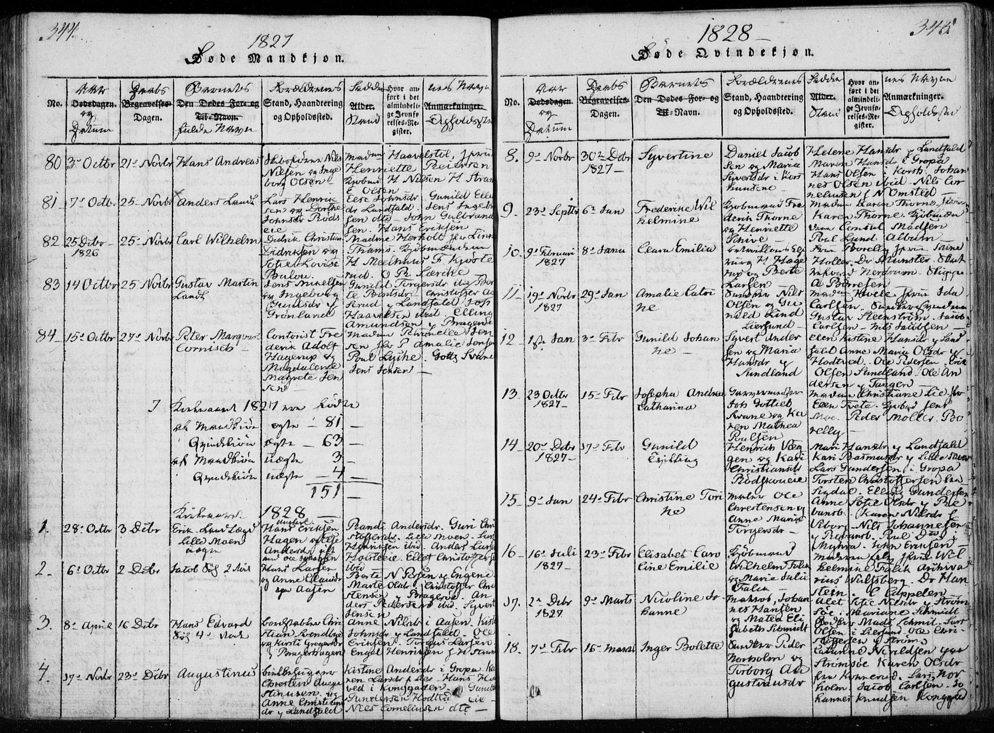 Bragernes kirkebøker, AV/SAKO-A-6/F/Fa/L0007: Ministerialbok nr. I 7, 1815-1829, s. 344-345