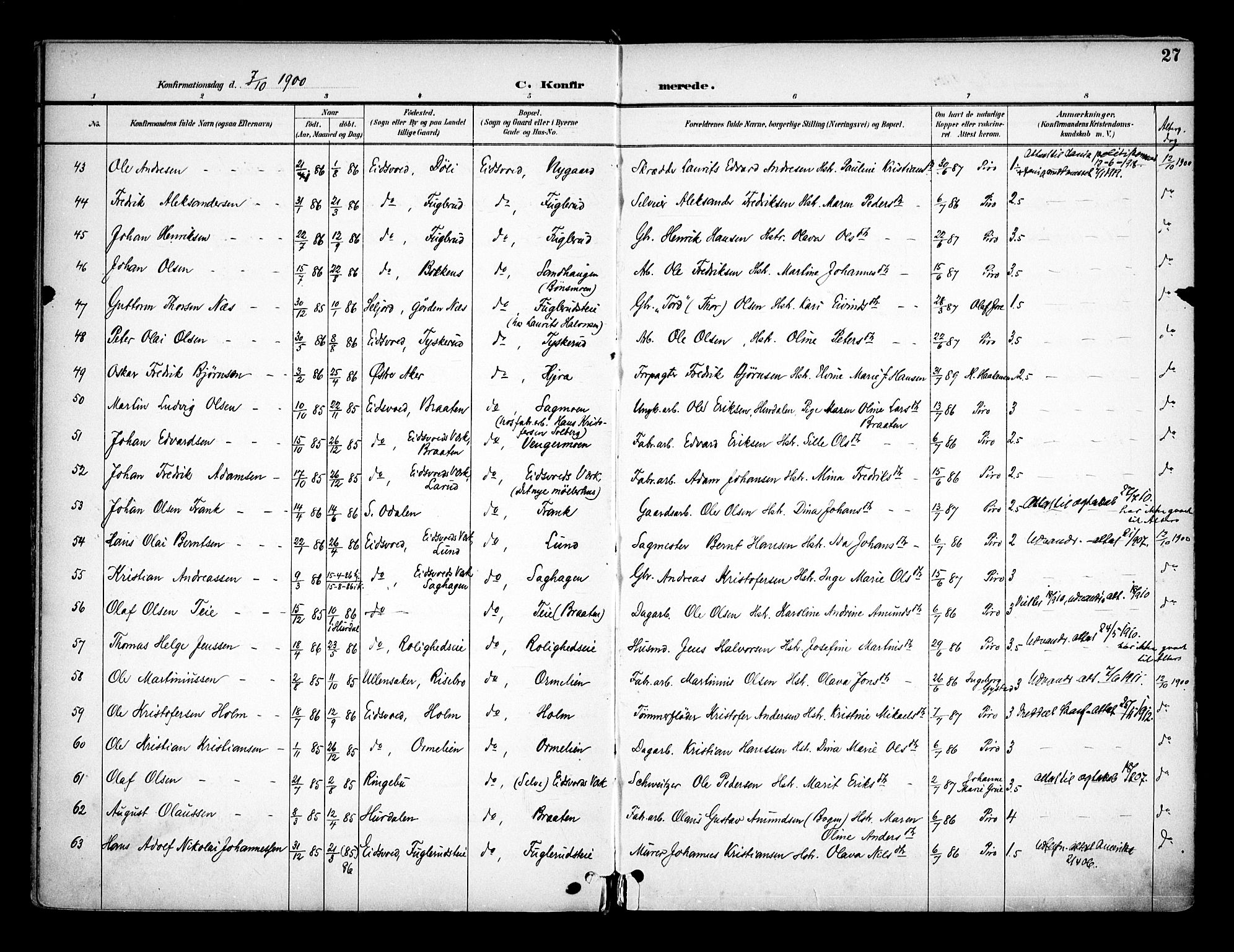 Eidsvoll prestekontor Kirkebøker, AV/SAO-A-10888/F/Fa/L0005: Ministerialbok nr. I 5, 1896-1906, s. 27