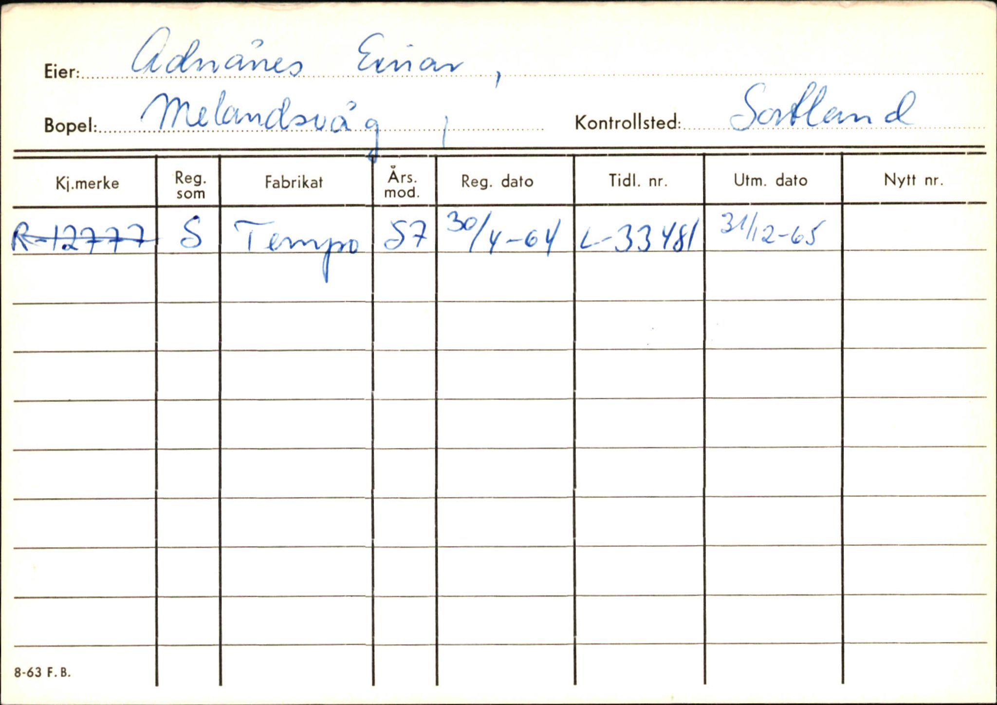Statens vegvesen, Hordaland vegkontor, SAB/A-5201/2/Ha/L0001: R-eierkort A, 1920-1971, s. 77