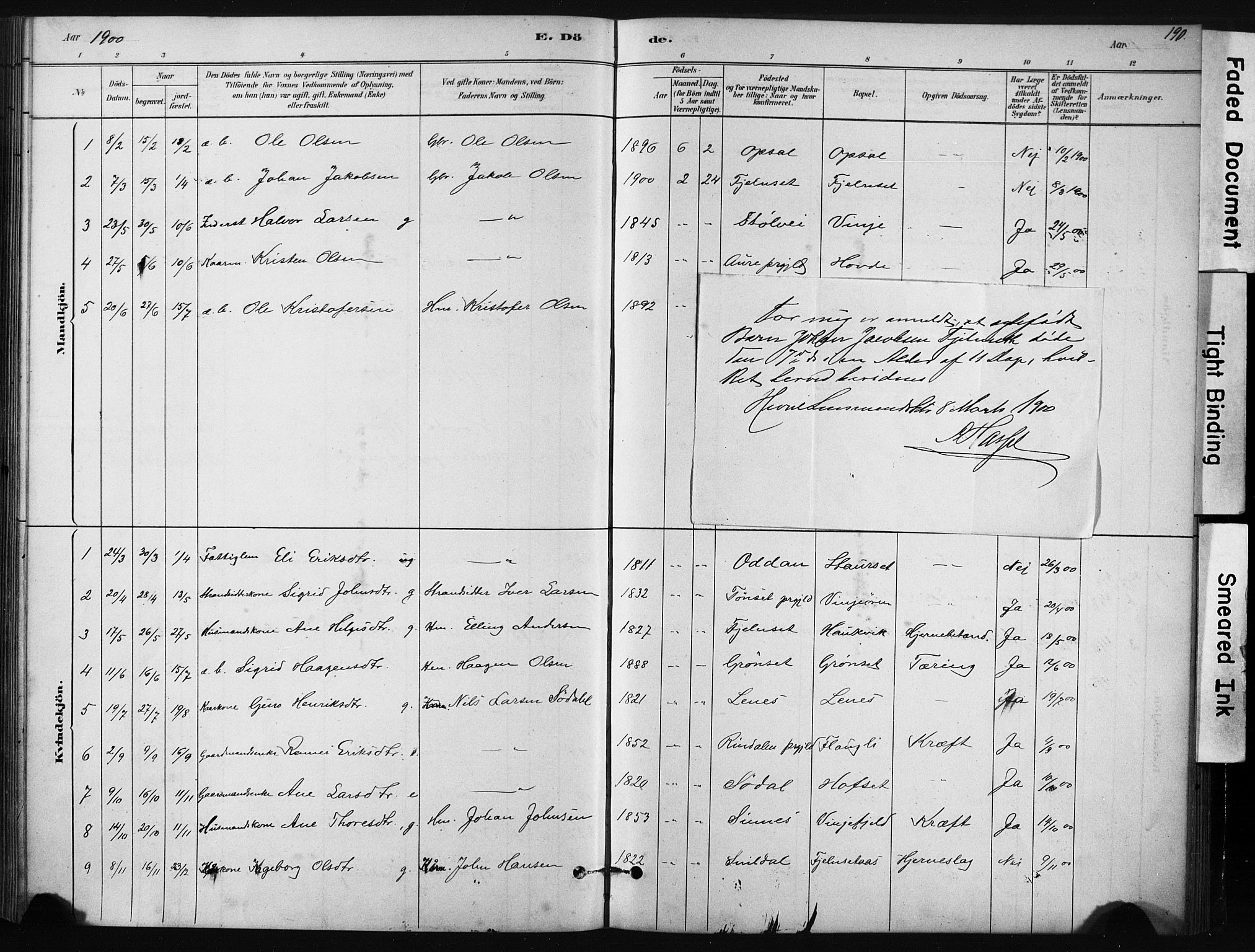 Ministerialprotokoller, klokkerbøker og fødselsregistre - Sør-Trøndelag, AV/SAT-A-1456/631/L0512: Ministerialbok nr. 631A01, 1879-1912, s. 190