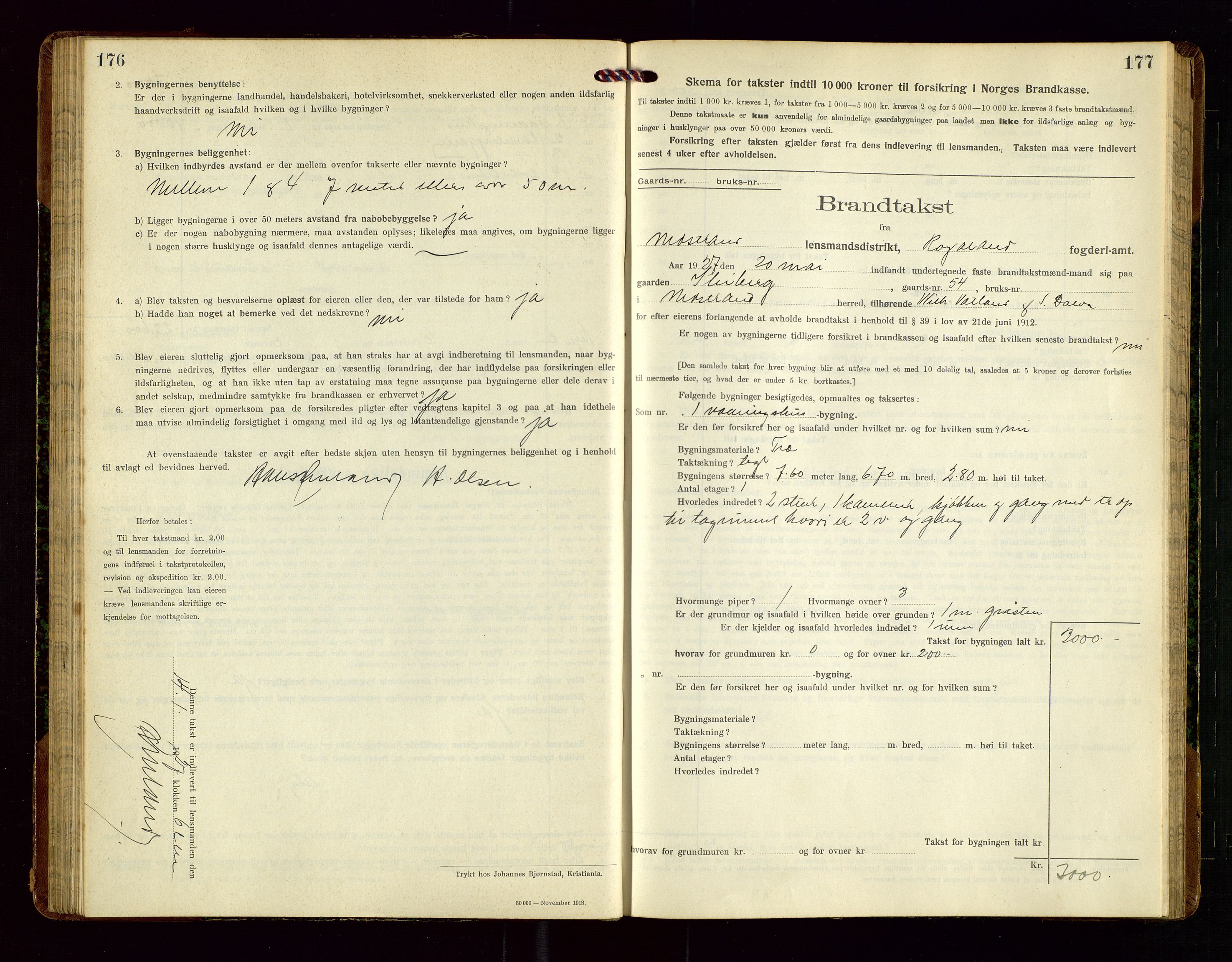 Nedstrand lensmannskontor, SAST/A-100236/Gob/L0002: "Brandtakstprotokol for Nerstrand lensmandsdistrikt Rogaland Fylke", 1916-1949, s. 176-177