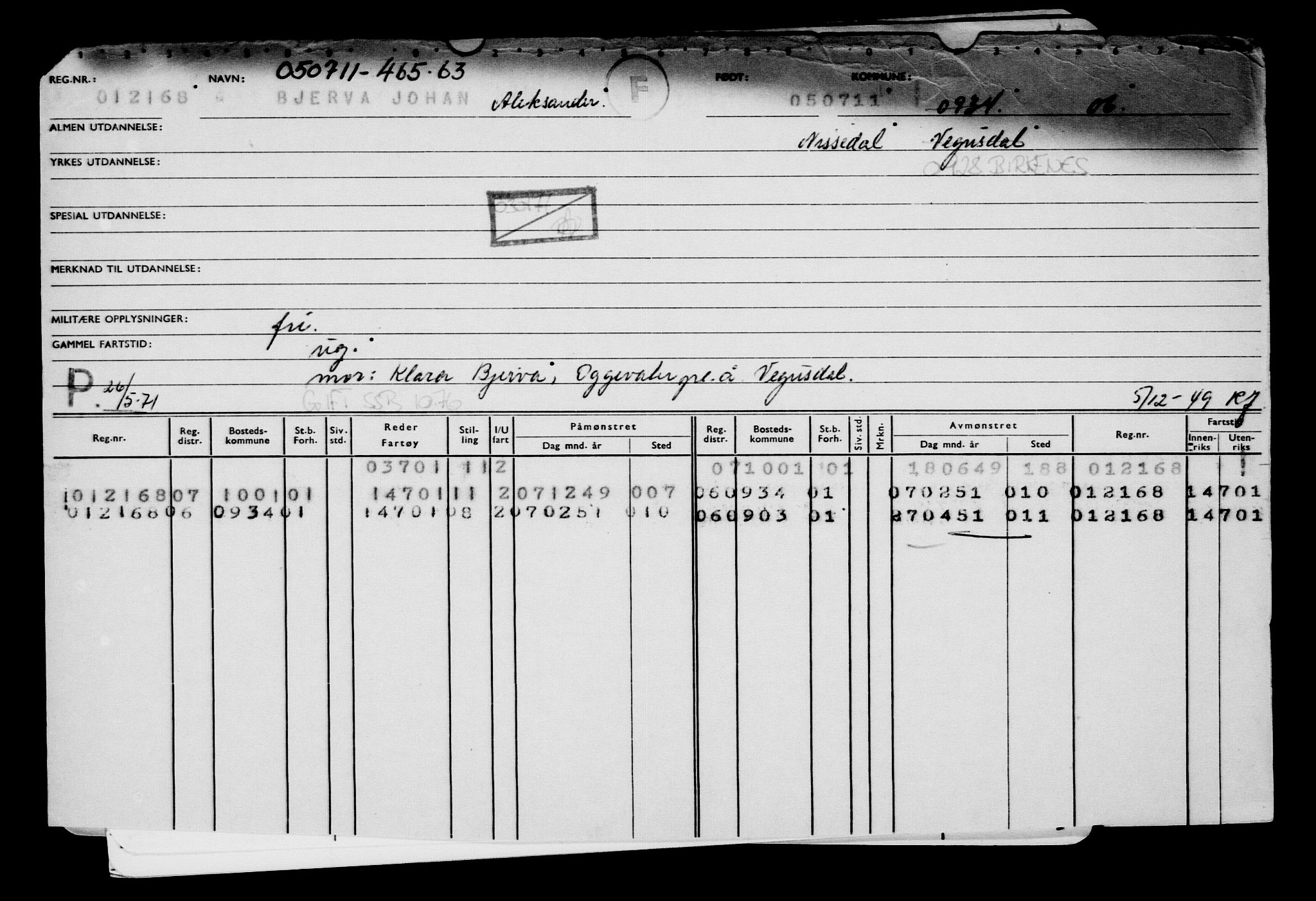 Direktoratet for sjømenn, AV/RA-S-3545/G/Gb/L0098: Hovedkort, 1911, s. 85