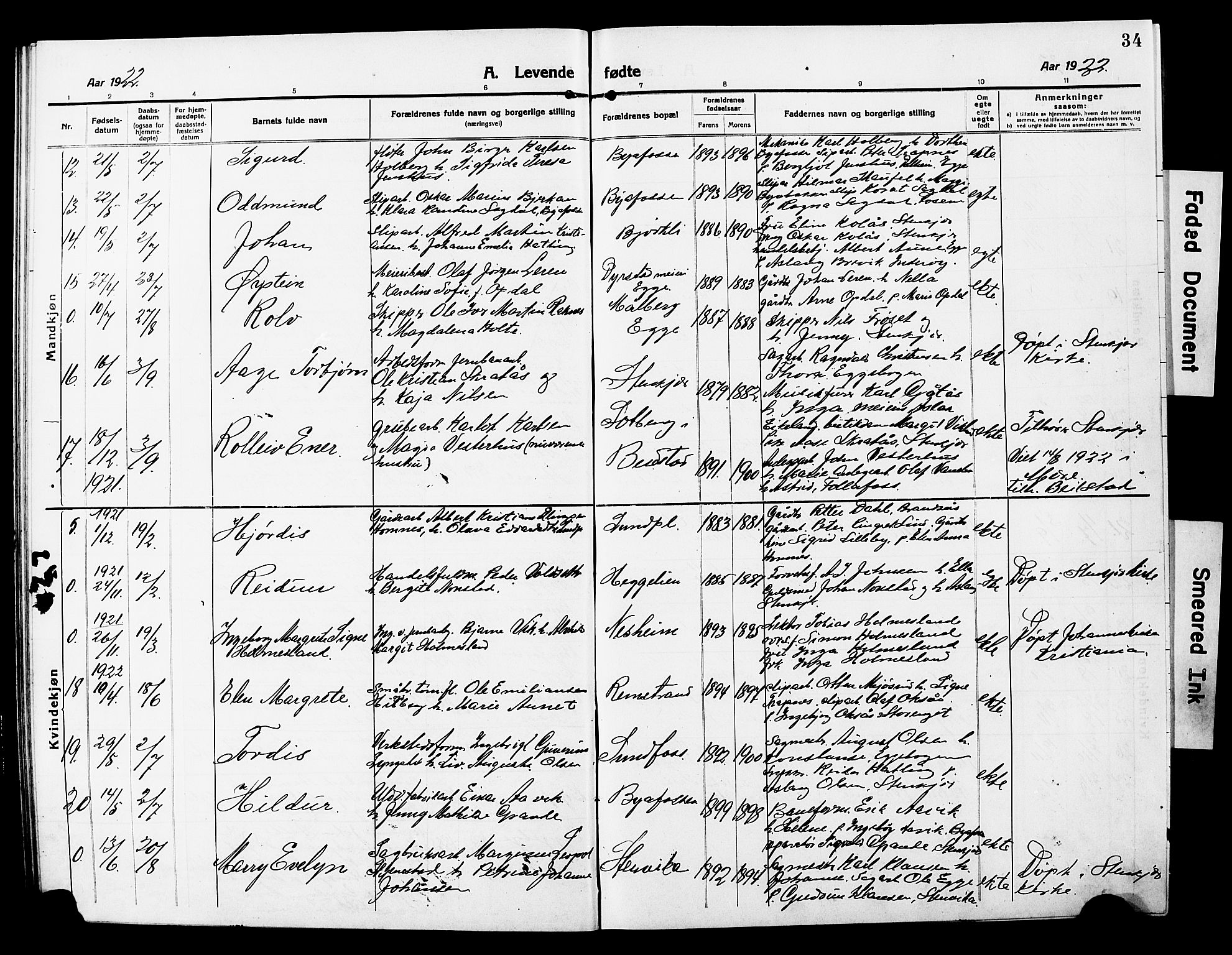 Ministerialprotokoller, klokkerbøker og fødselsregistre - Nord-Trøndelag, AV/SAT-A-1458/740/L0382: Klokkerbok nr. 740C03, 1915-1927, s. 34