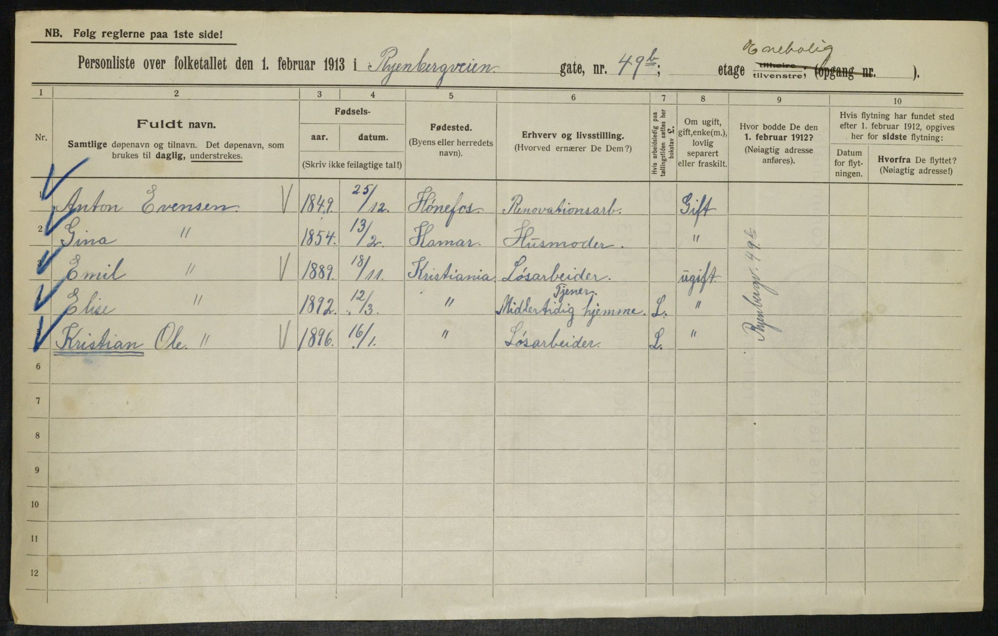 OBA, Kommunal folketelling 1.2.1913 for Kristiania, 1913, s. 85851