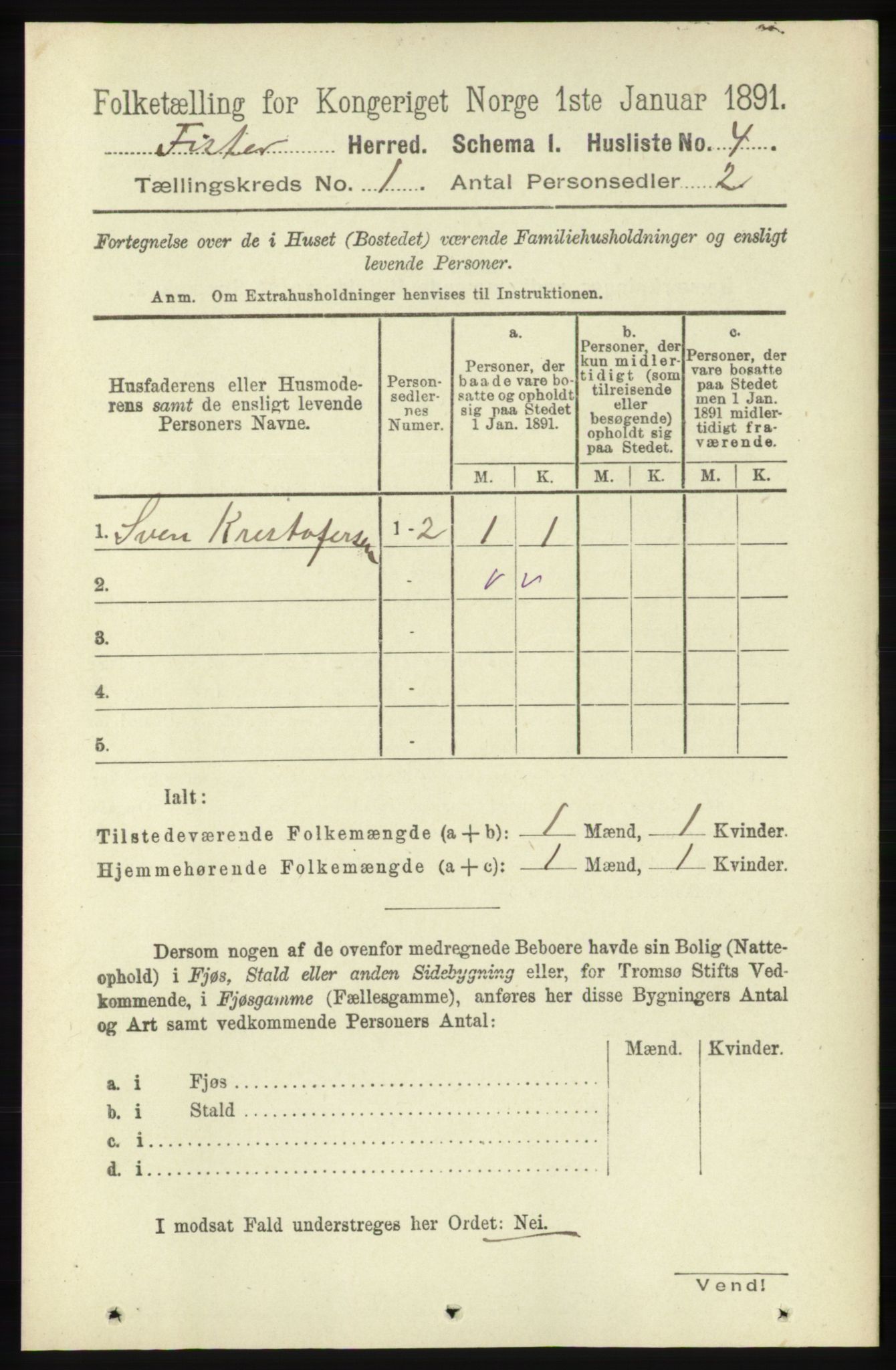 RA, Folketelling 1891 for 1132 Fister herred, 1891, s. 17