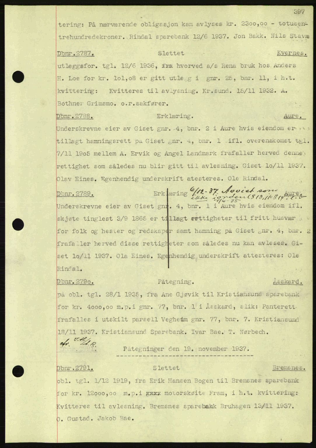 Nordmøre sorenskriveri, SAT/A-4132/1/2/2Ca: Pantebok nr. C80, 1936-1939, Dagboknr: 2787/1937