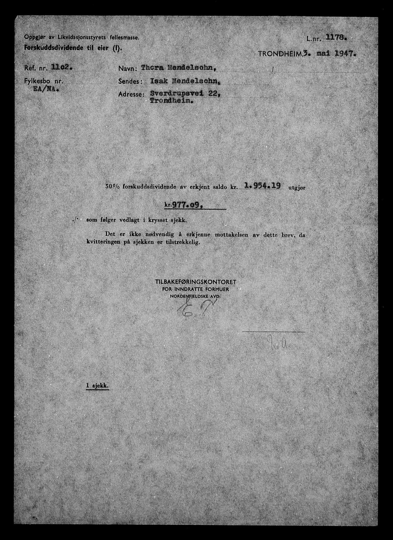 Justisdepartementet, Tilbakeføringskontoret for inndratte formuer, AV/RA-S-1564/H/Hc/Hca/L0905: --, 1945-1947, s. 566