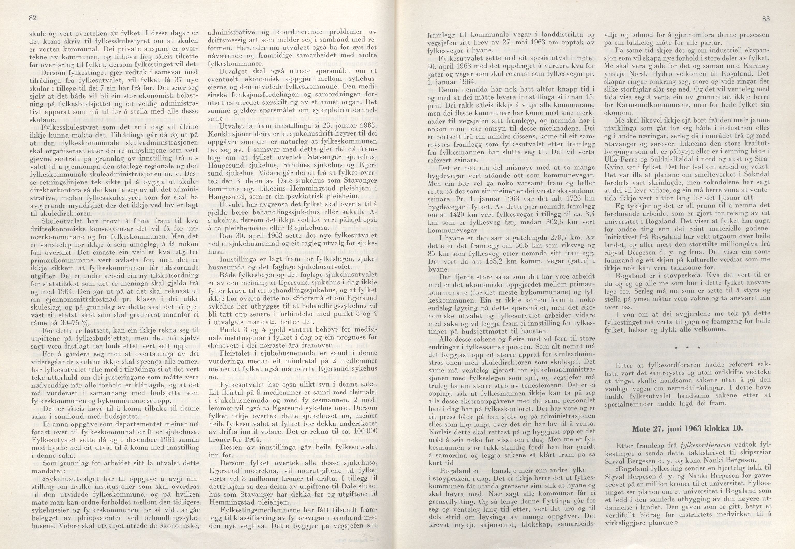 Rogaland fylkeskommune - Fylkesrådmannen , IKAR/A-900/A/Aa/Aaa/L0083: Møtebok , 1963, s. 82-83