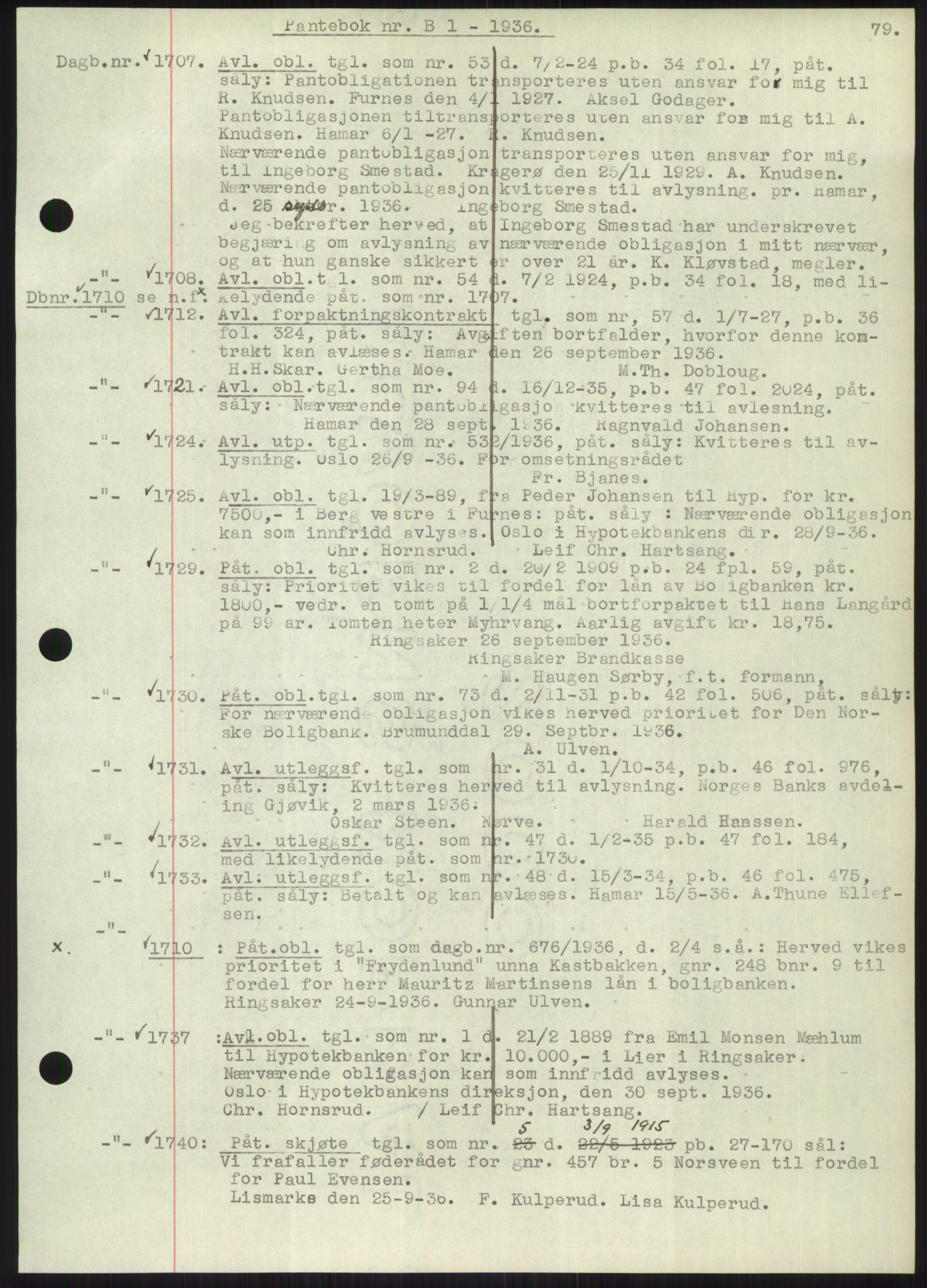 Nord-Hedmark sorenskriveri, SAH/TING-012/H/Hb/Hbf/L0001: Pantebok nr. B1, 1936-1936, Dagboknr: 1707/1936