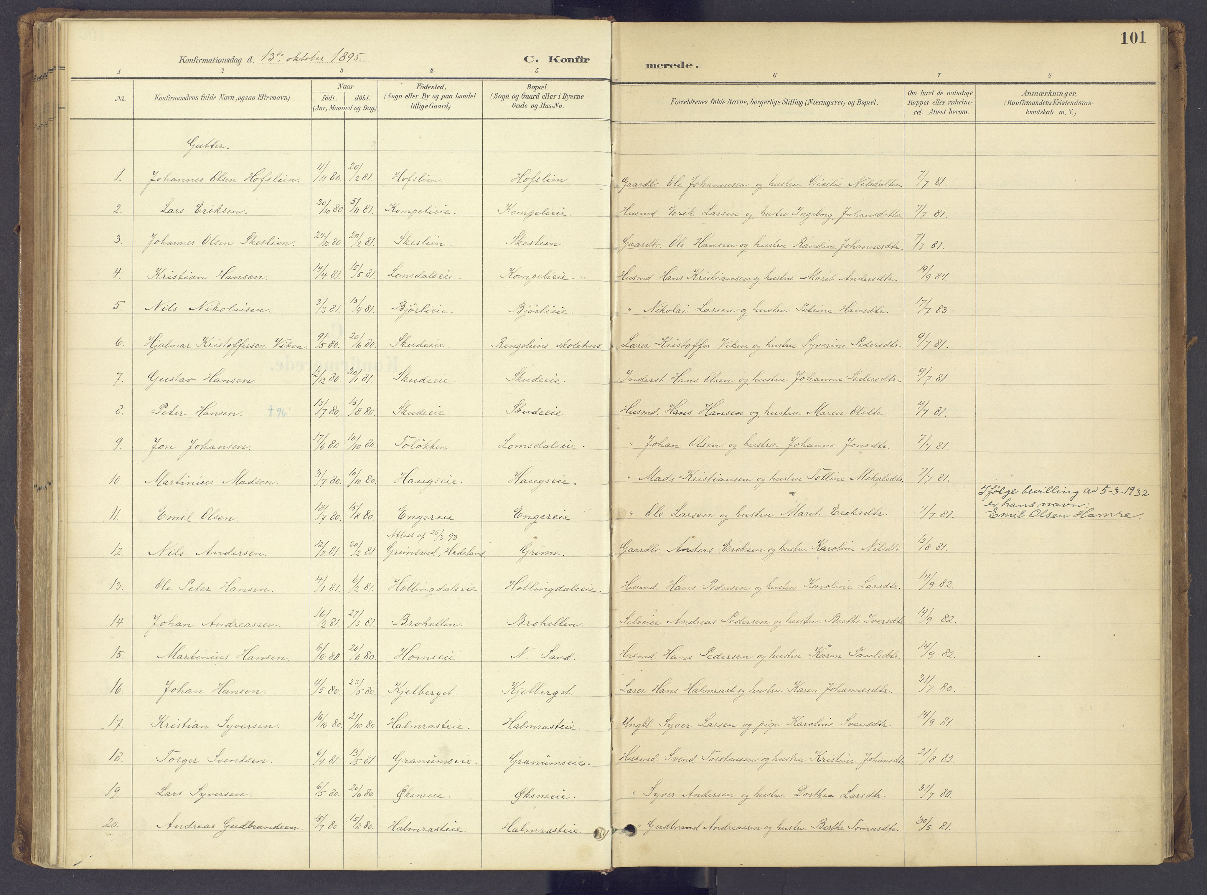 Søndre Land prestekontor, SAH/PREST-122/K/L0006: Ministerialbok nr. 6, 1895-1904, s. 101