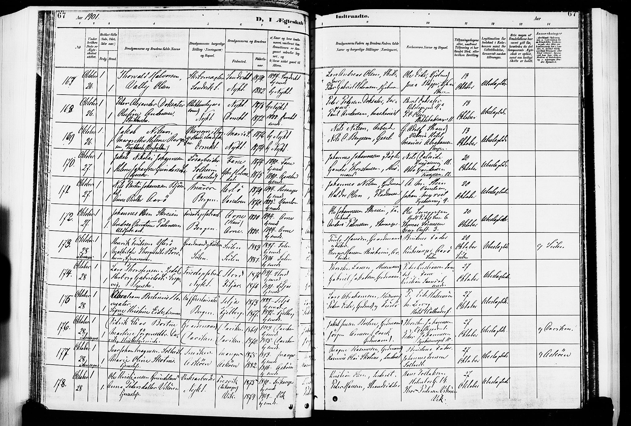 Nykirken Sokneprestembete, AV/SAB-A-77101/H/Hab: Klokkerbok nr. D 2, 1896-1905, s. 67