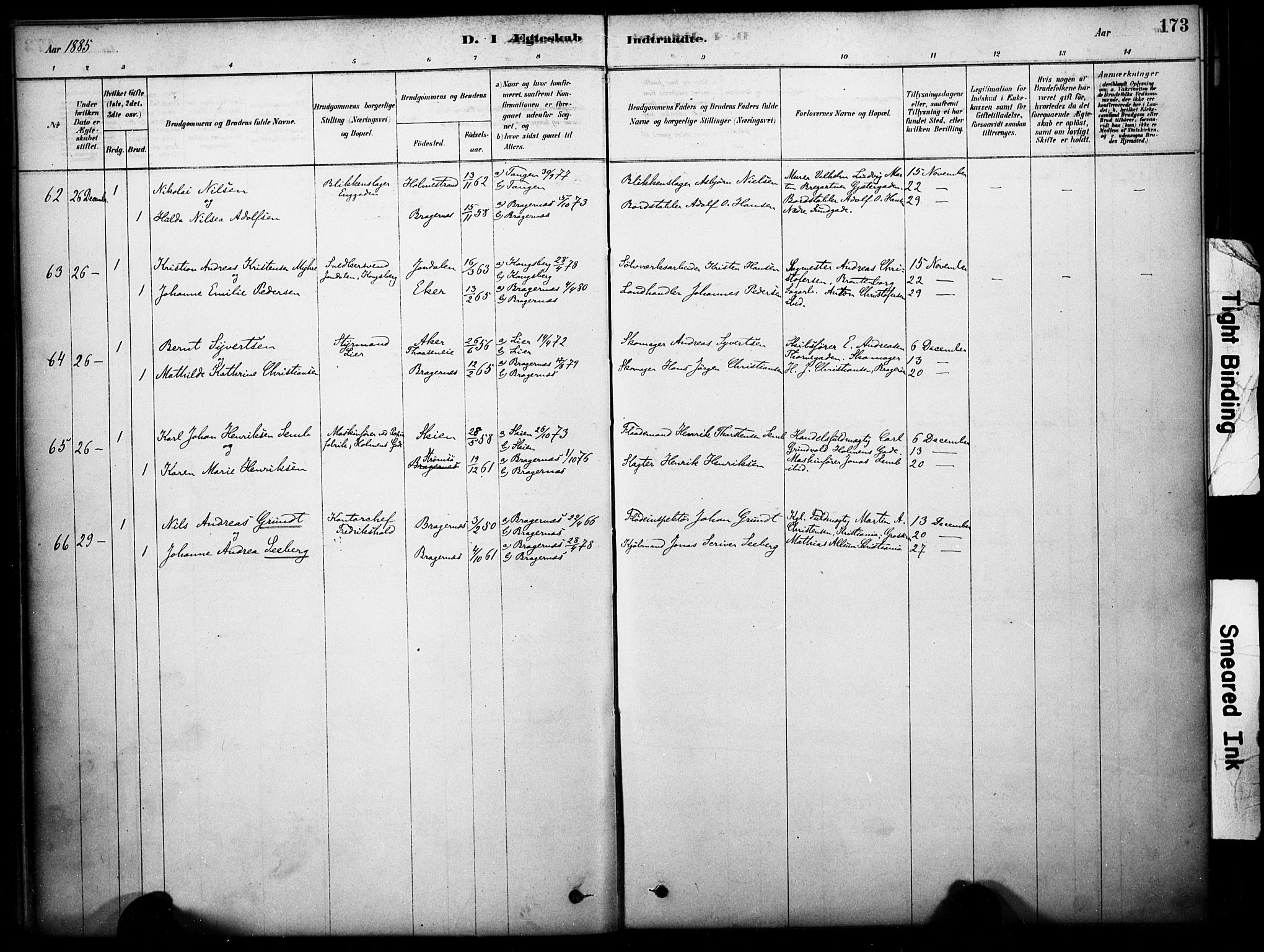 Bragernes kirkebøker, AV/SAKO-A-6/F/Fc/L0005: Ministerialbok nr. III 5, 1878-1890, s. 173