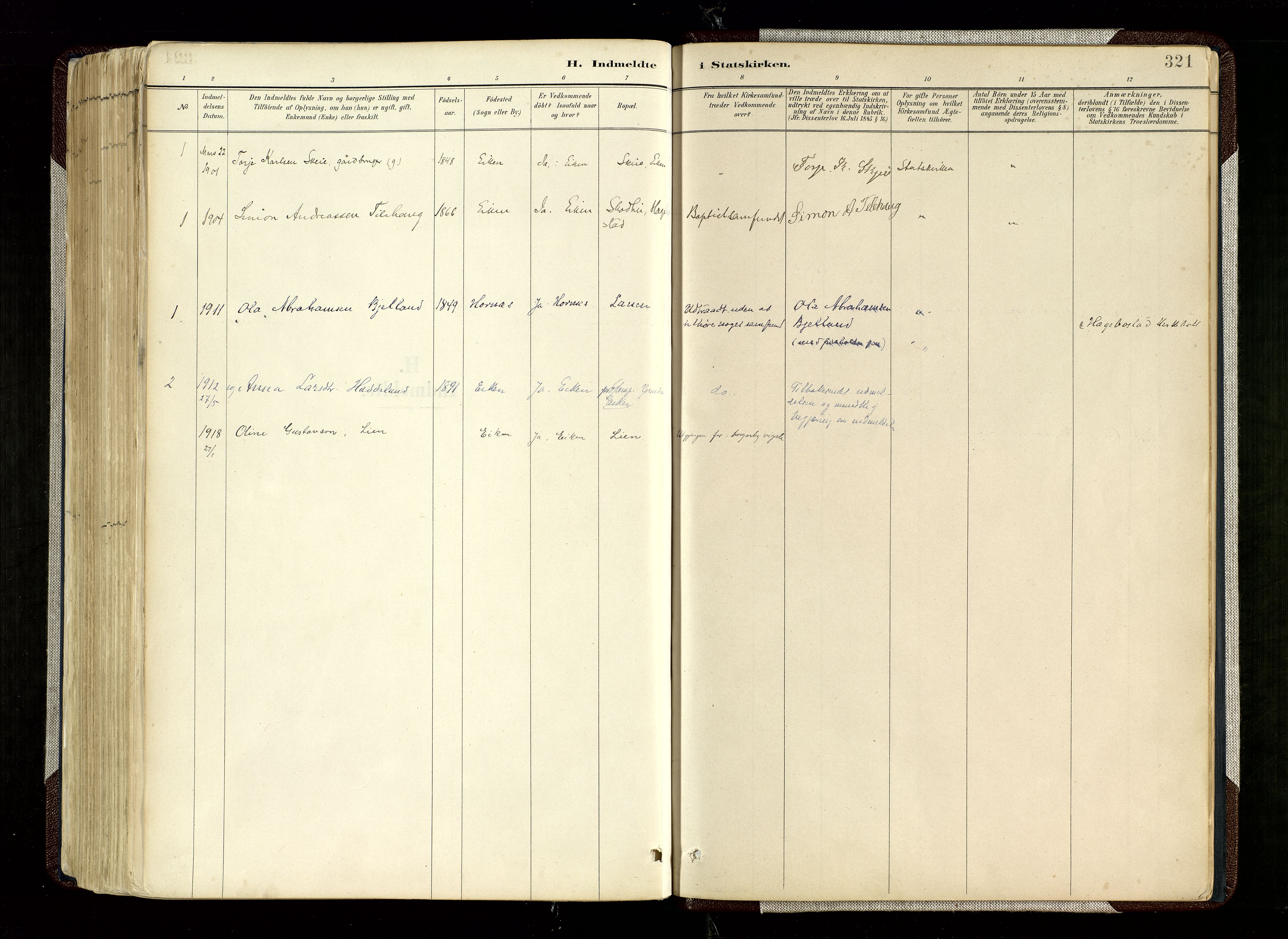 Hægebostad sokneprestkontor, SAK/1111-0024/F/Fa/Fab/L0004: Ministerialbok nr. A 4, 1887-1929, s. 321