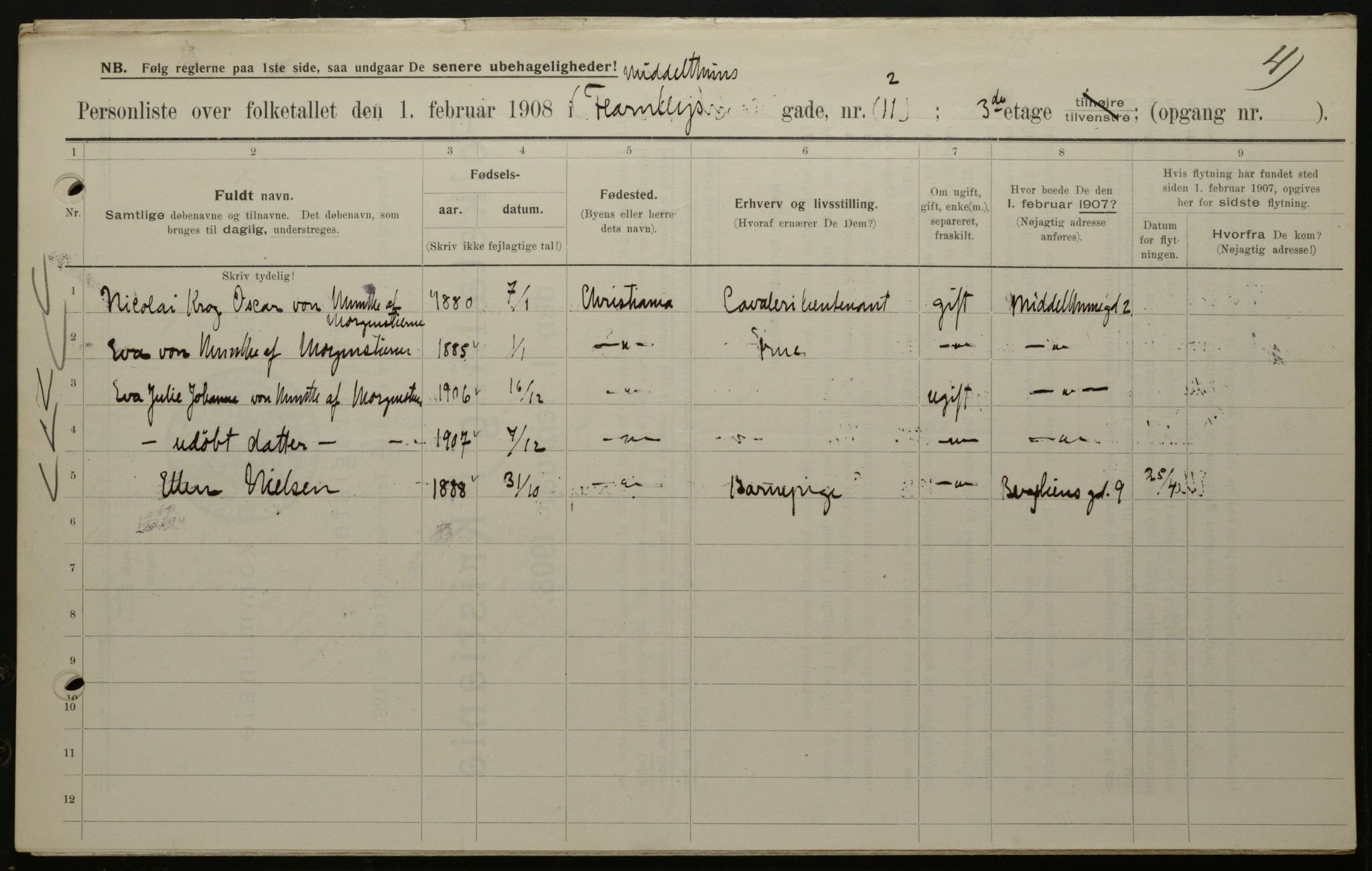 OBA, Kommunal folketelling 1.2.1908 for Kristiania kjøpstad, 1908, s. 58555