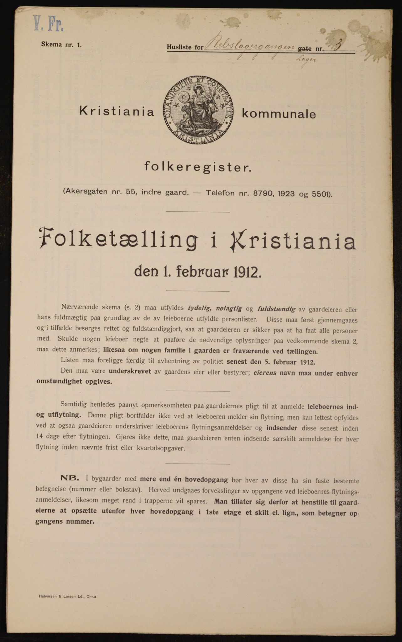 OBA, Kommunal folketelling 1.2.1912 for Kristiania, 1912, s. 83020